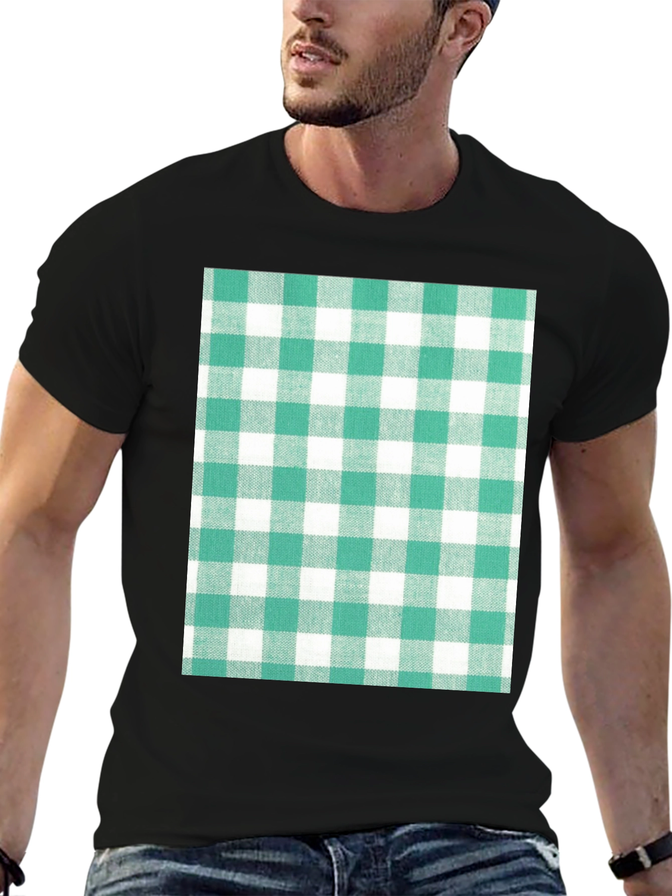 Black Gingham Pattern T-Shirt - Black view 6
