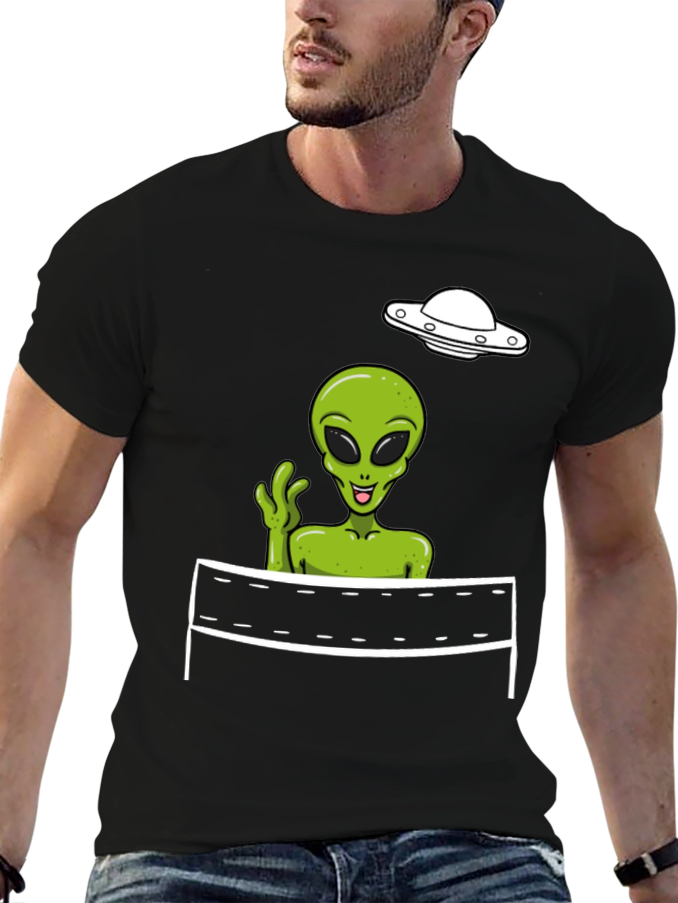 Black Alien Volleyball Graphic Tee view 6