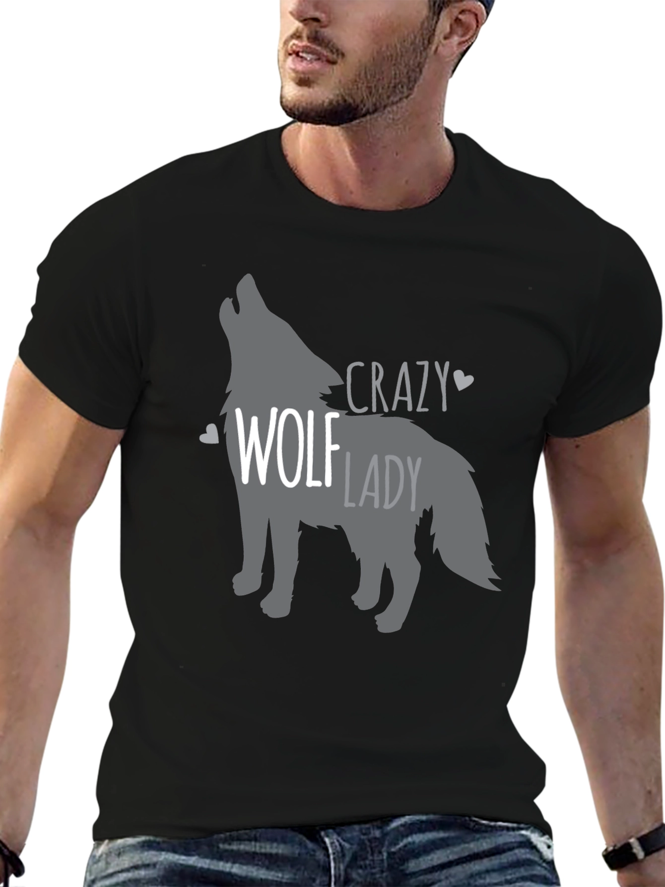 Black Crazy Wolf Lady T-Shirt - Animal Lover Tee view 6