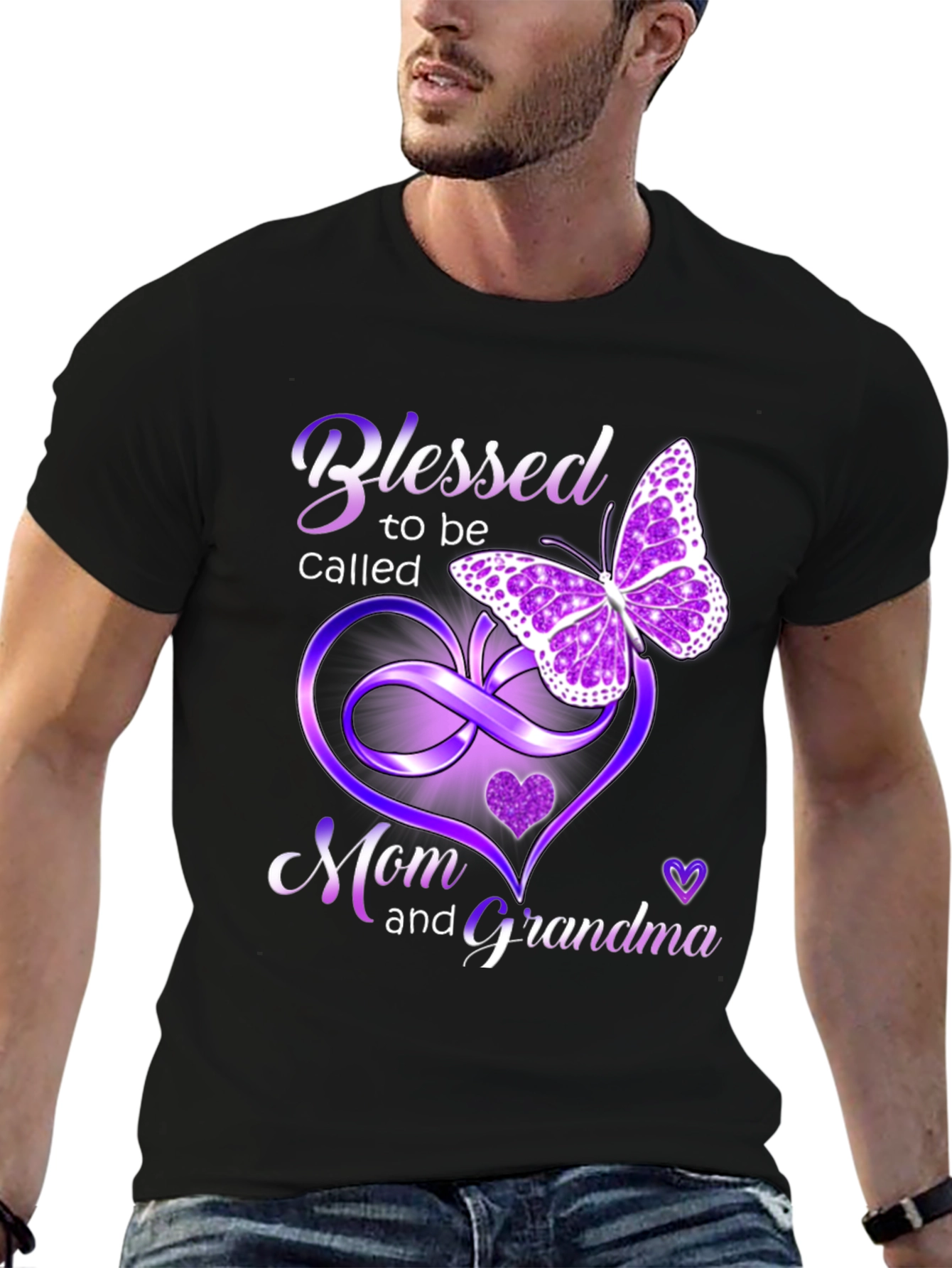 Black Blessed Mom and Grandma T-Shirt with Butterfly Design view 6