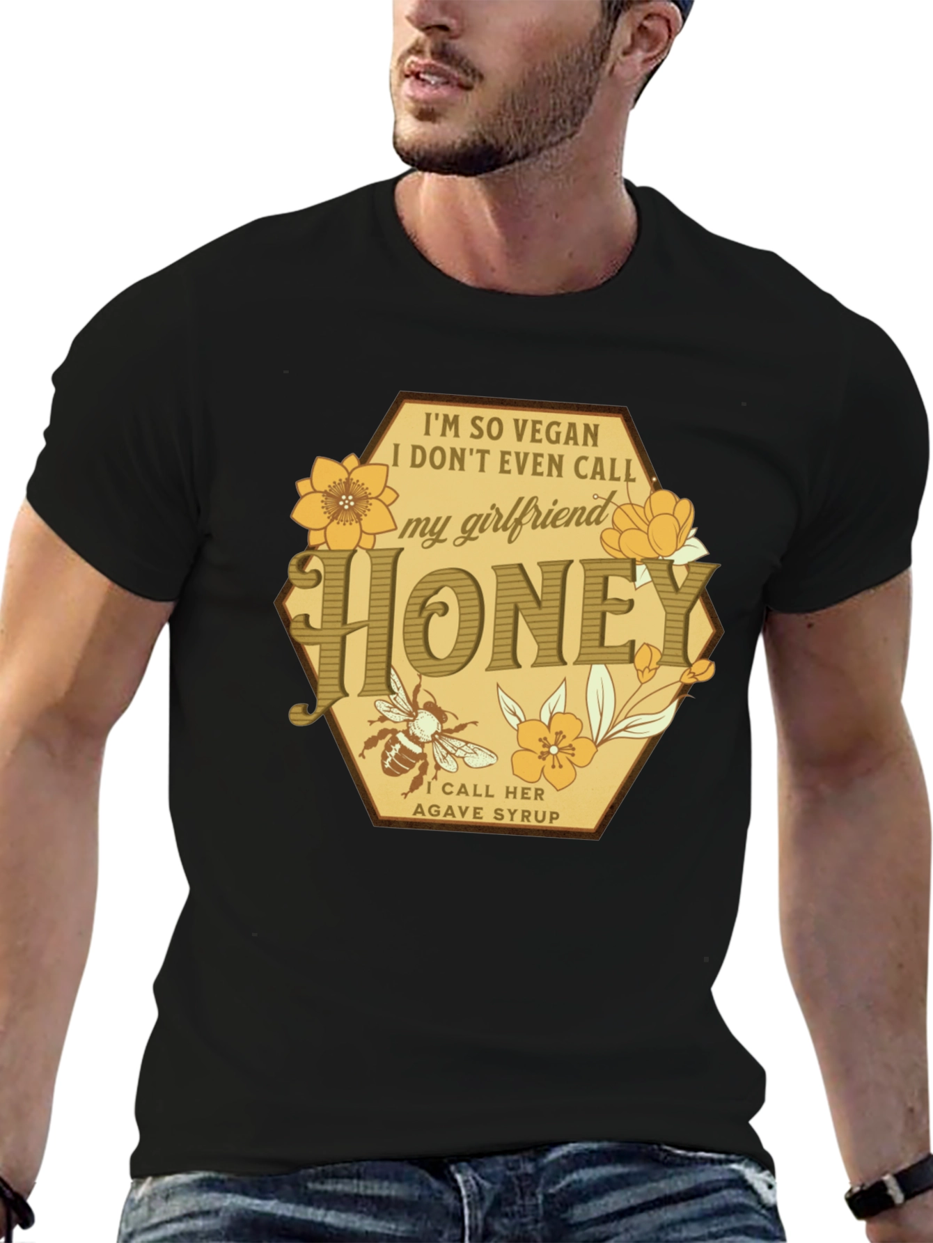 Black Vegan Honey Girlfriend Graphic T-Shirt view 6