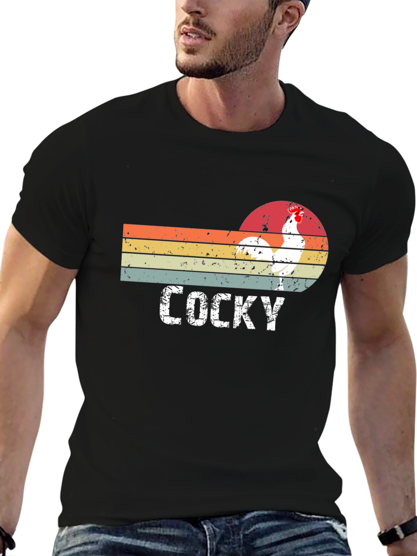 Black Vintage "Cocky" Rooster Graphic T-Shirt view 6