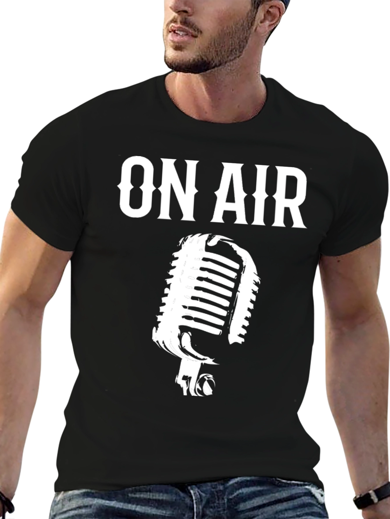 Black On Air Graphic Tee - Vintage Microphone Design view 6