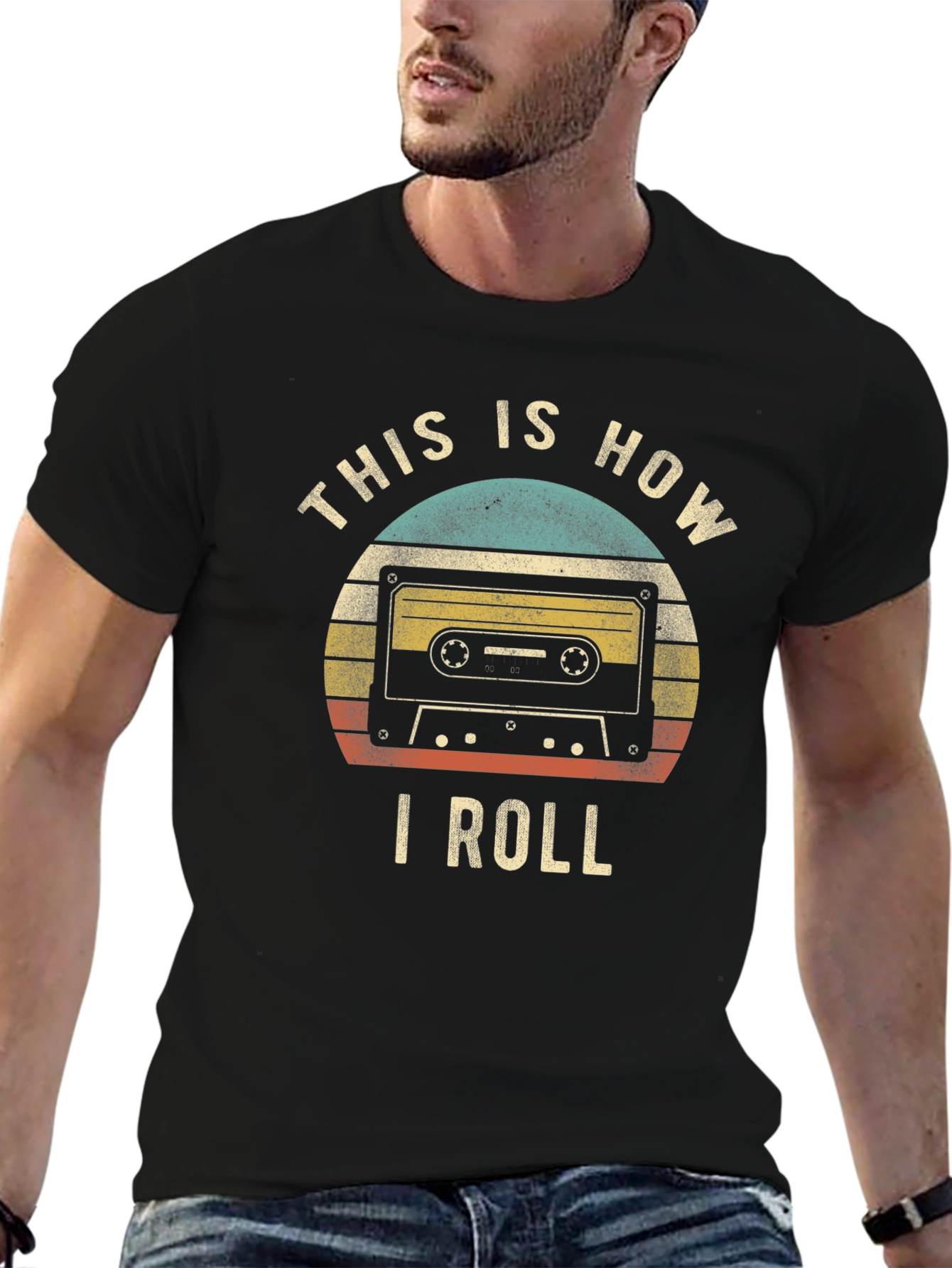 Black Retro Cassette Tape "This Is How I Roll" T-Shirt view 6