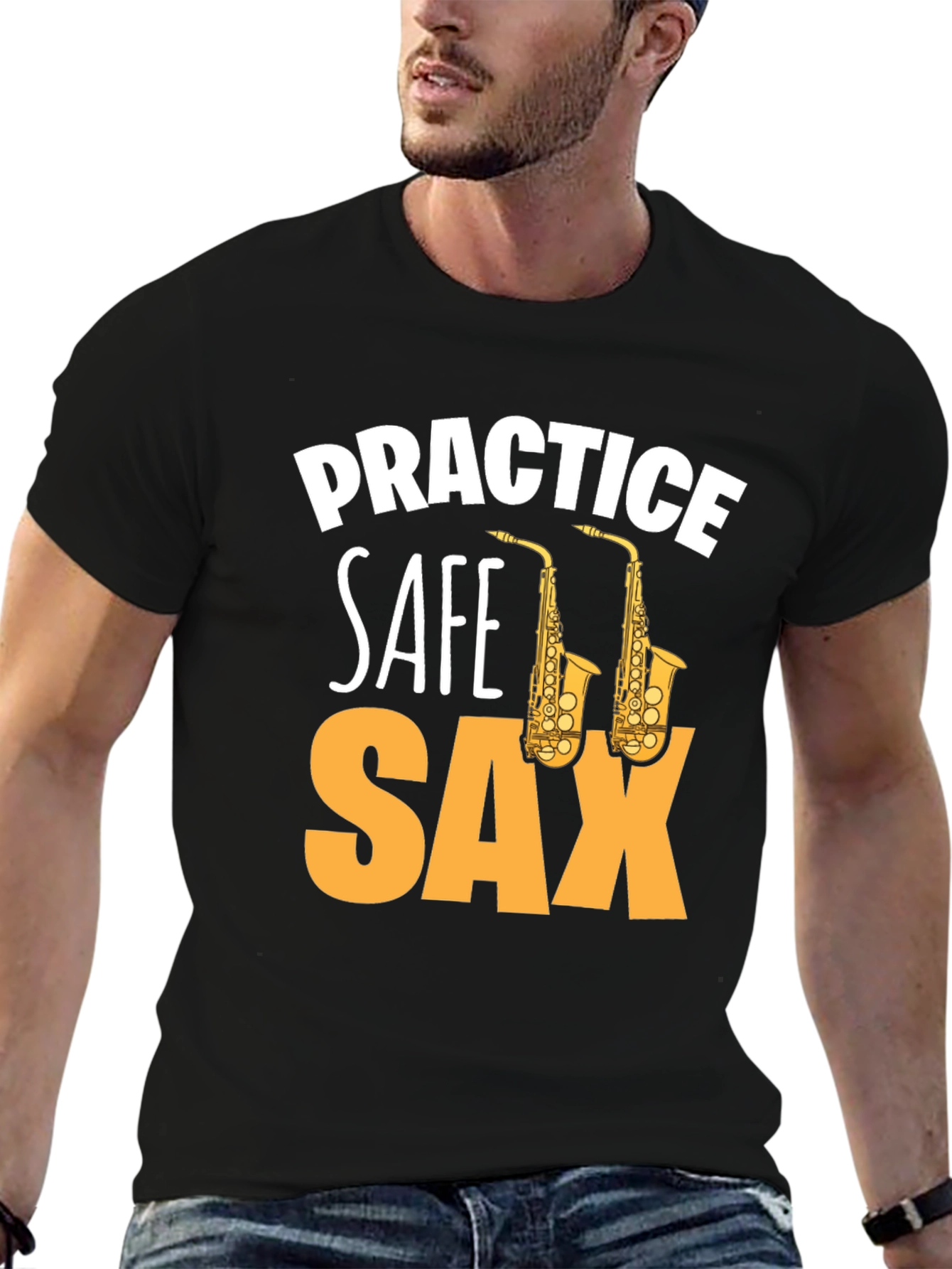 Black Practice Safe Sax Funny Music T-Shirt view 6