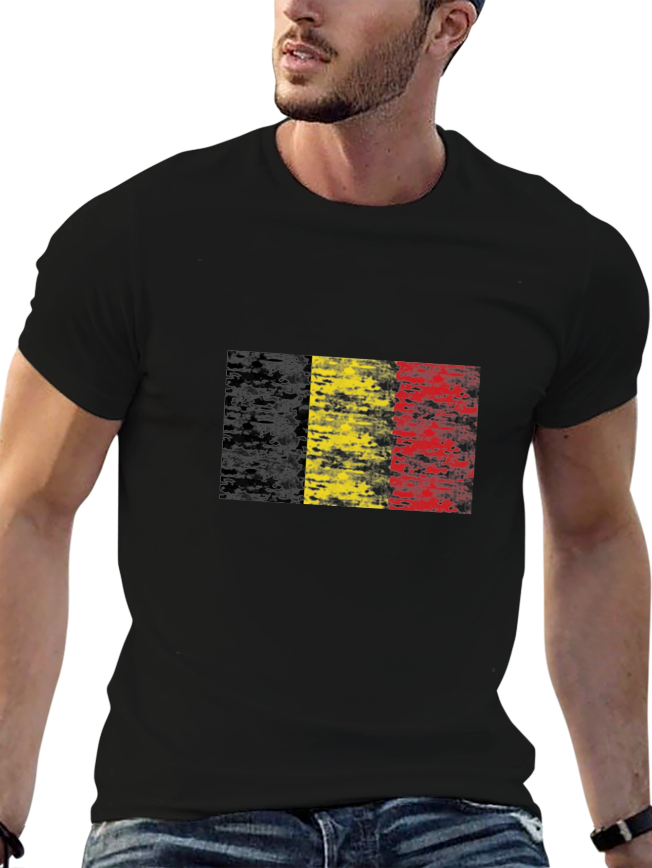 Black Belgium Flag Distressed T-Shirt Black view 6