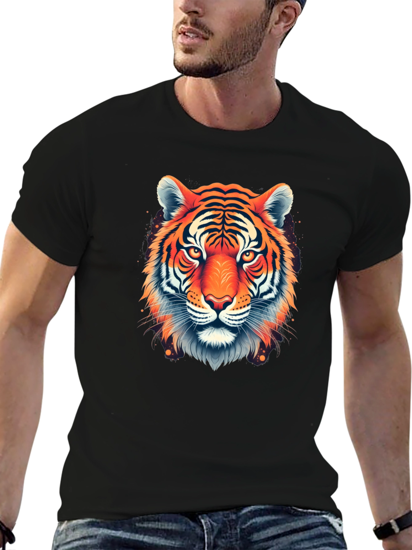 Black Bold Tiger Graphic Black T-Shirt view 6