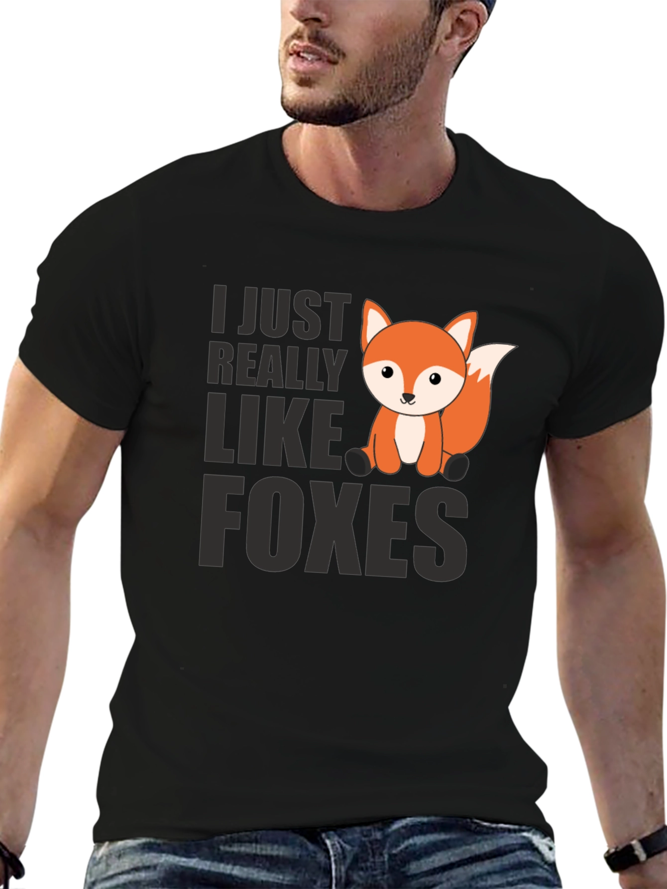 Black Cute Fox Graphic Tee - I Just Really Like Foxes view 6