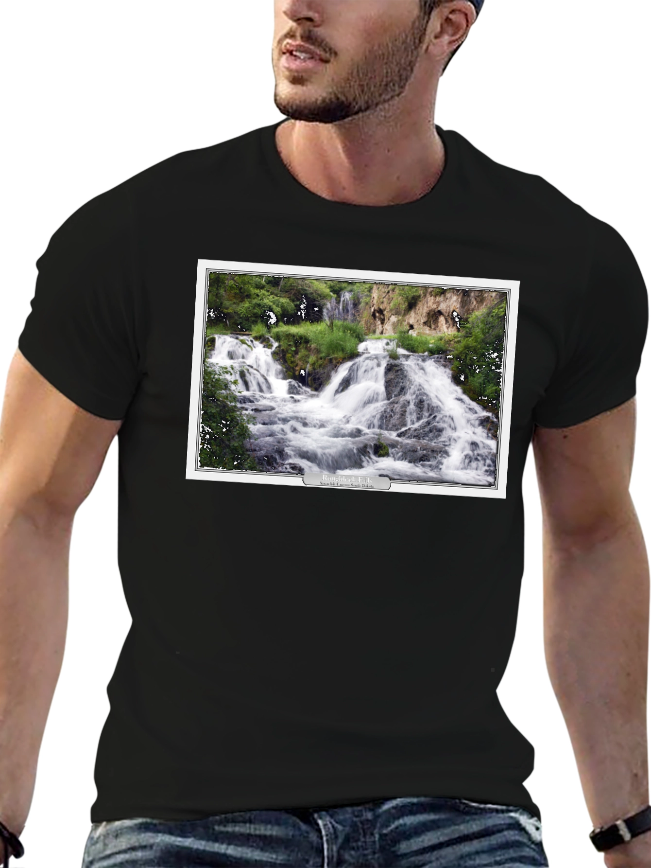 Black Black T-Shirt with Waterfall Graphic view 6