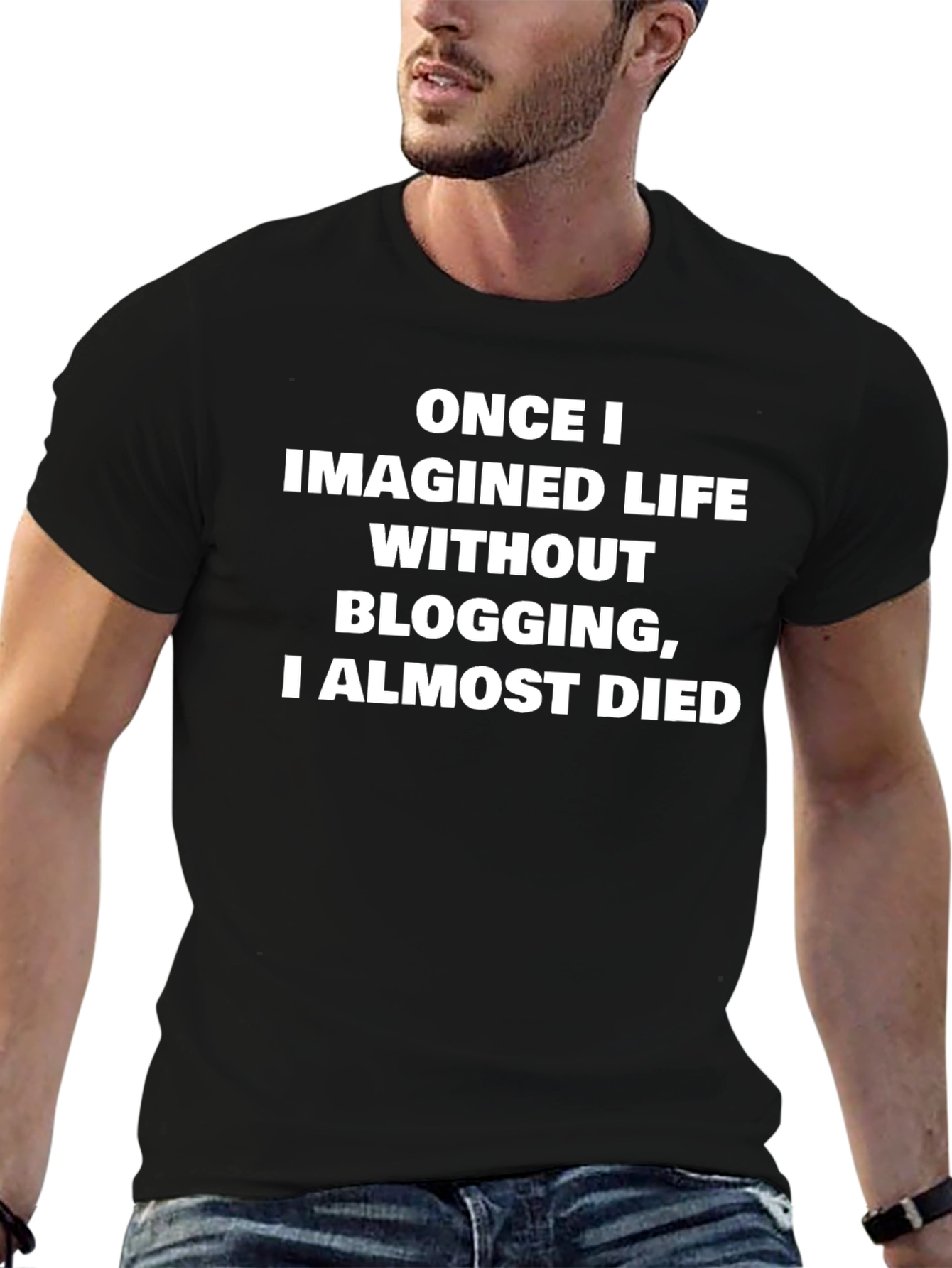 Black Funny Blogging T-Shirt - Once I Imagined Life Without Blogging view 6