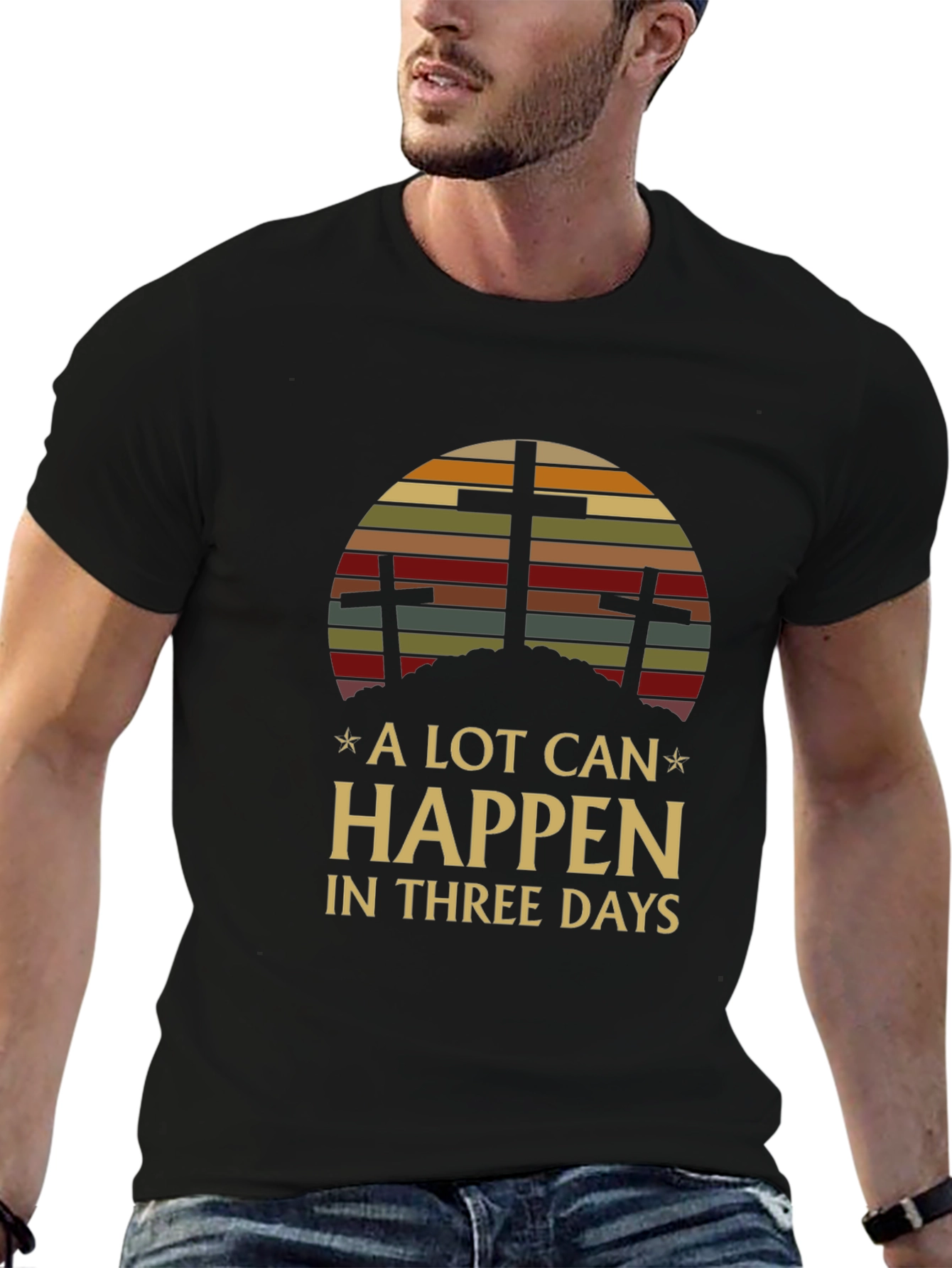 Black A Lot Can Happen In Three Days Graphic Tee view 6