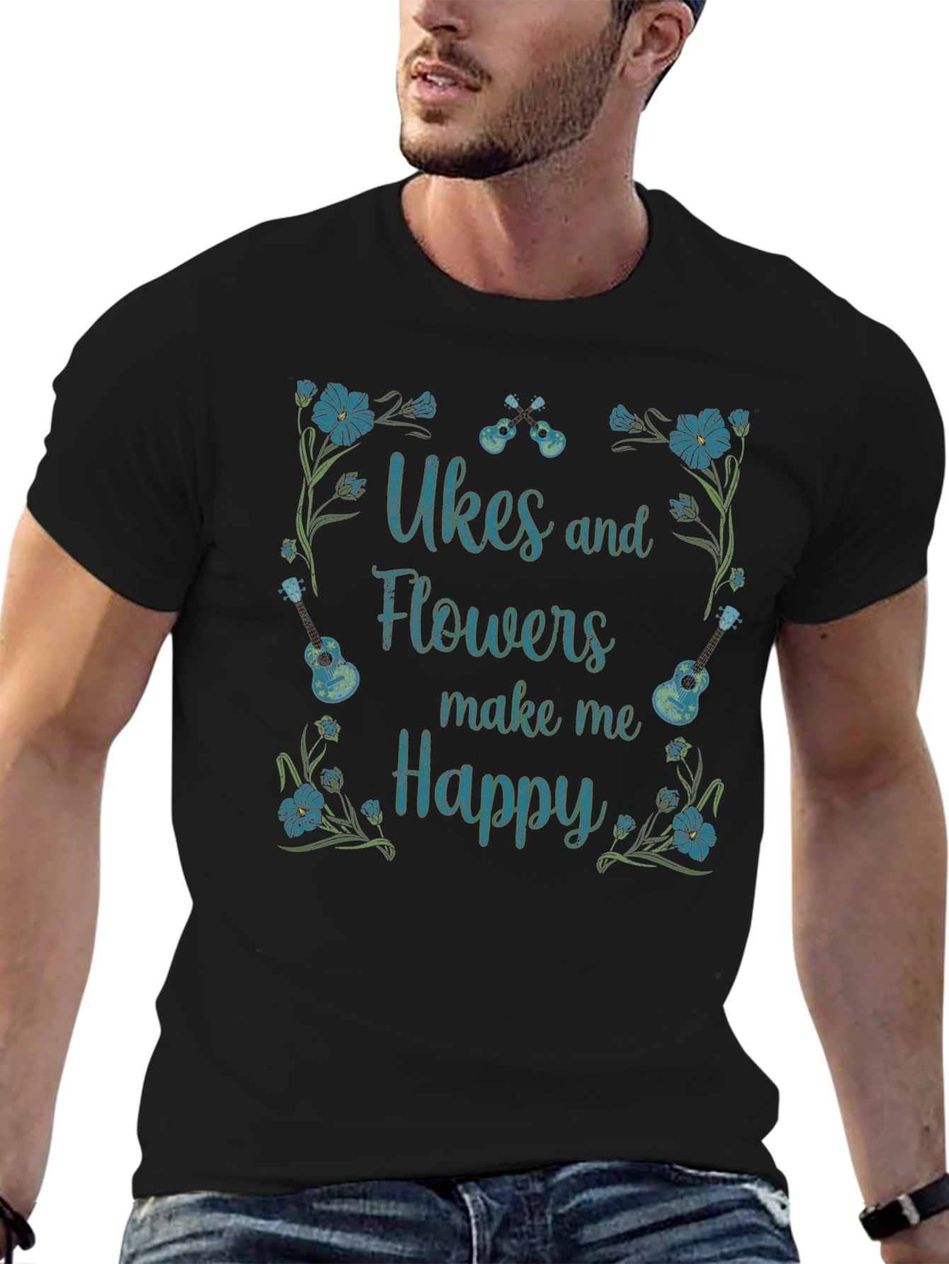 Black Ukes & Flowers Graphic T-Shirt - Make Me Happy! view 6
