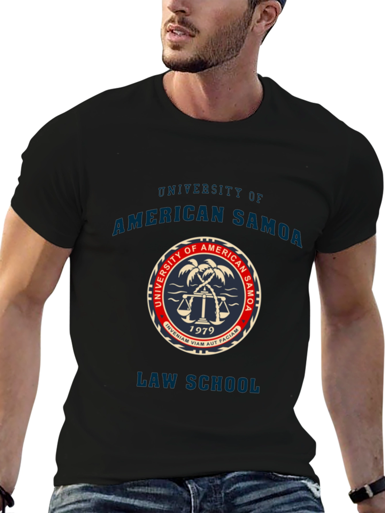 Black American Samoa Law School T-Shirt view 6