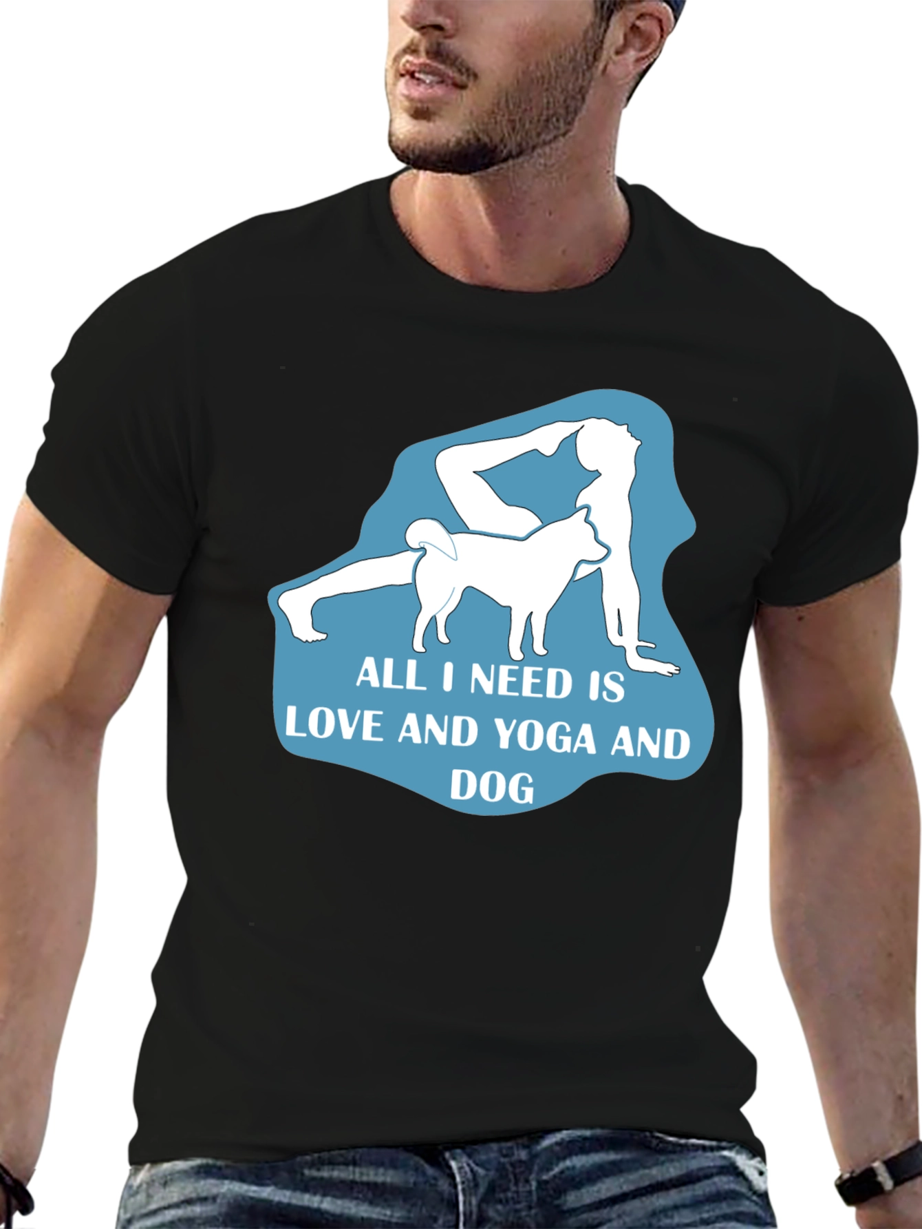 Black Yoga and Dog Lover T-Shirt - Black Cotton Tee view 6