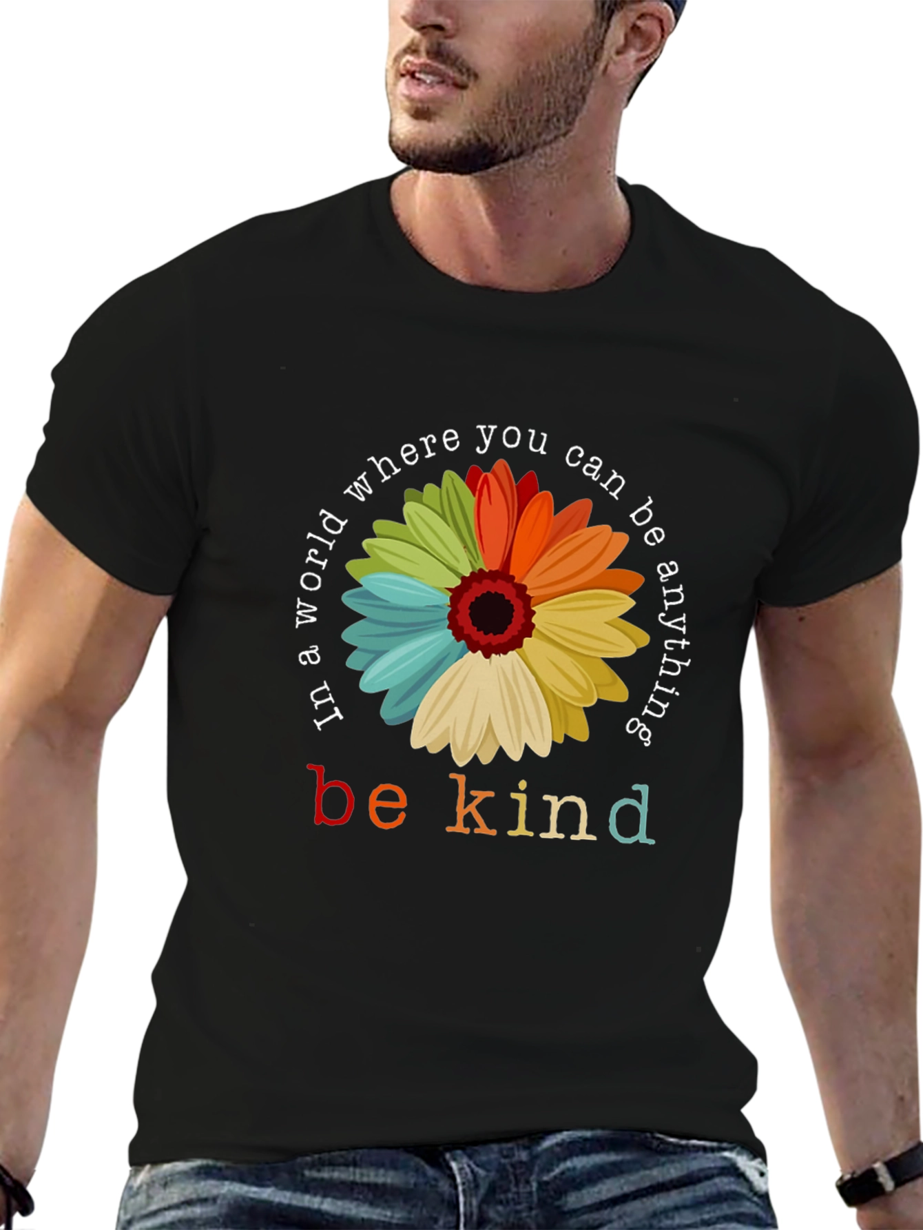 Black Be Kind T-Shirt - Floral Graphic Tee view 6