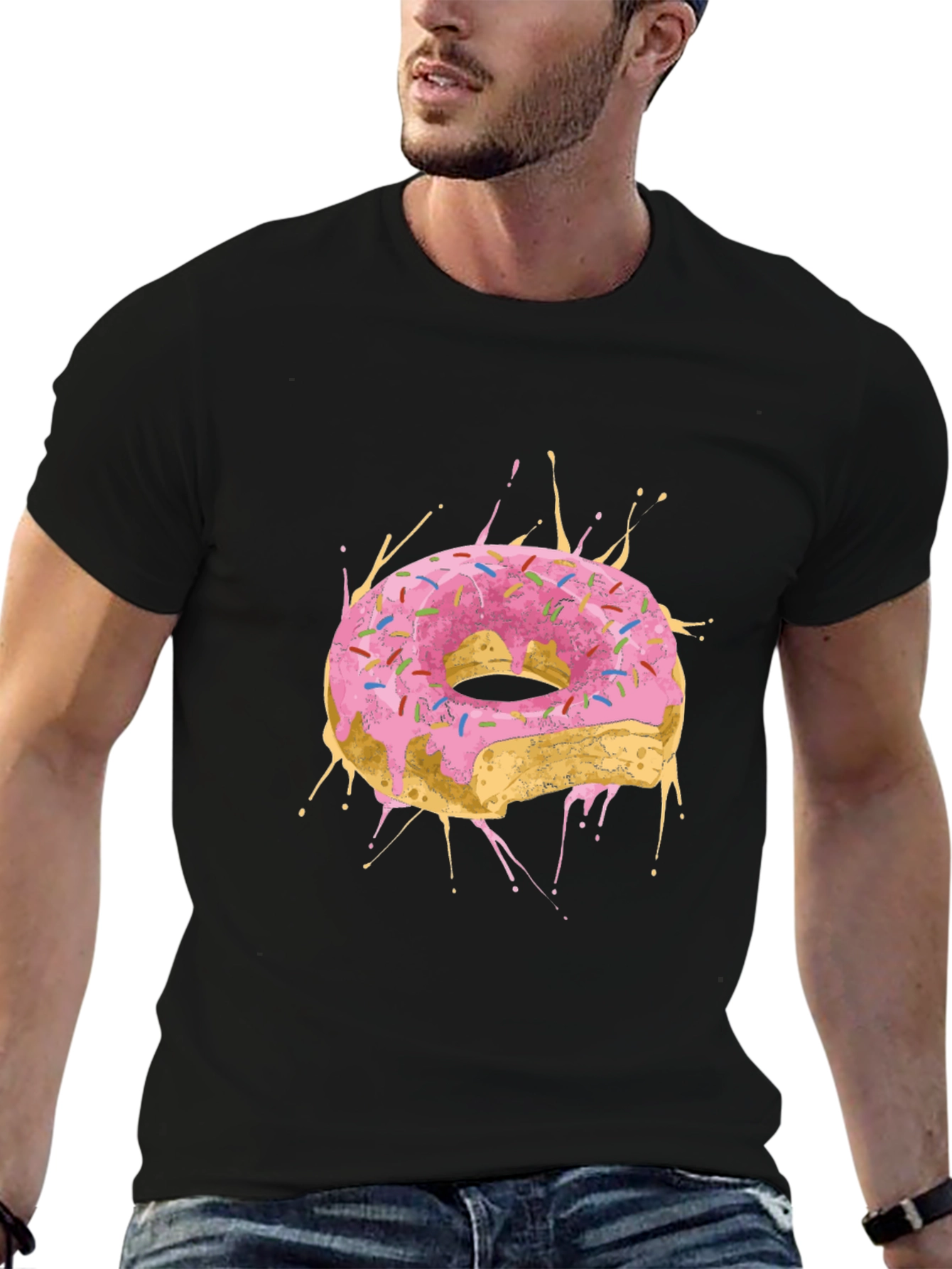 Black Donut Splash Graphic Tee - Black Cotton T-Shirt view 6