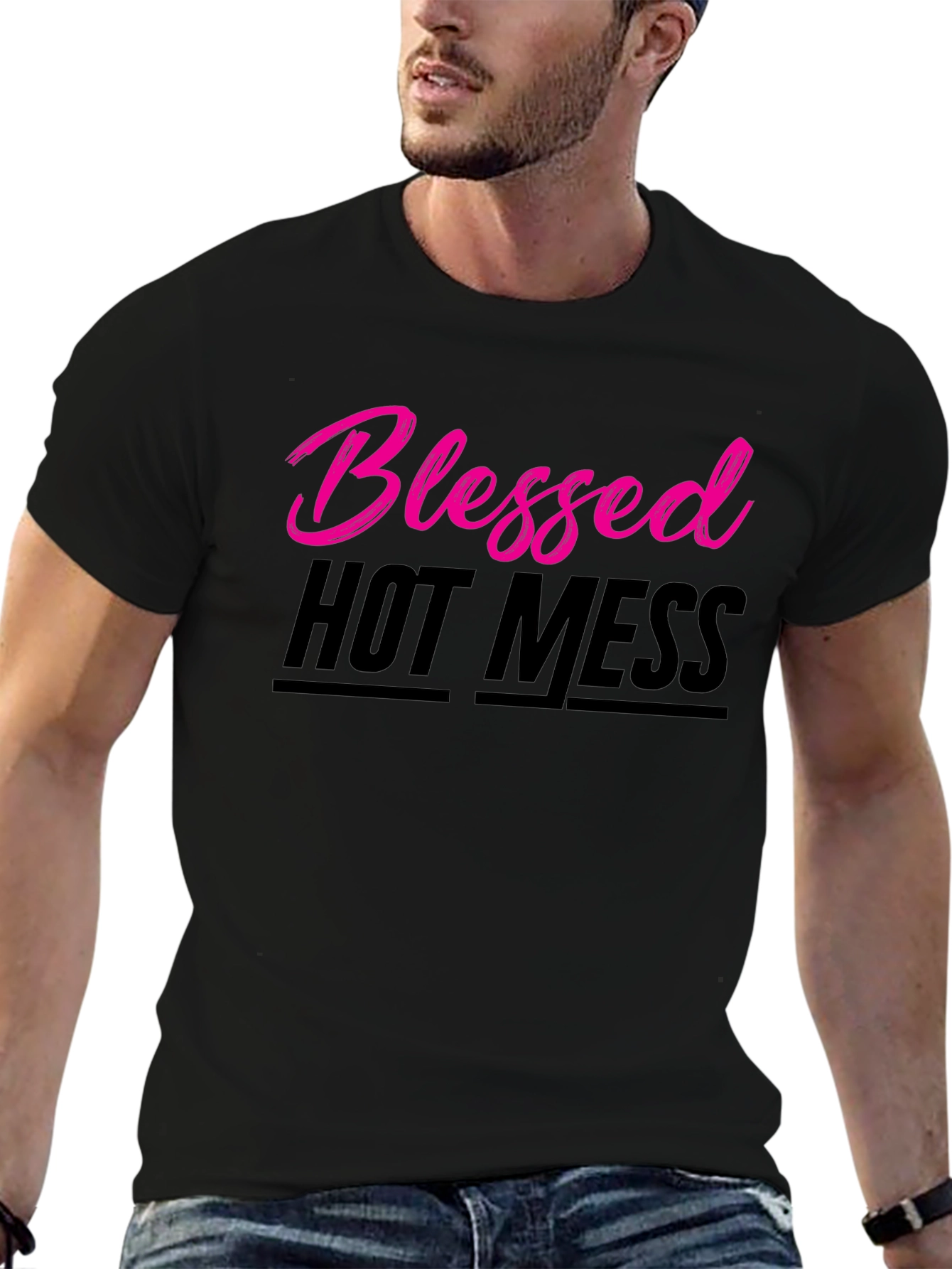 Black Blessed Hot Mess T-Shirt - Trendy Graphic Tee view 6