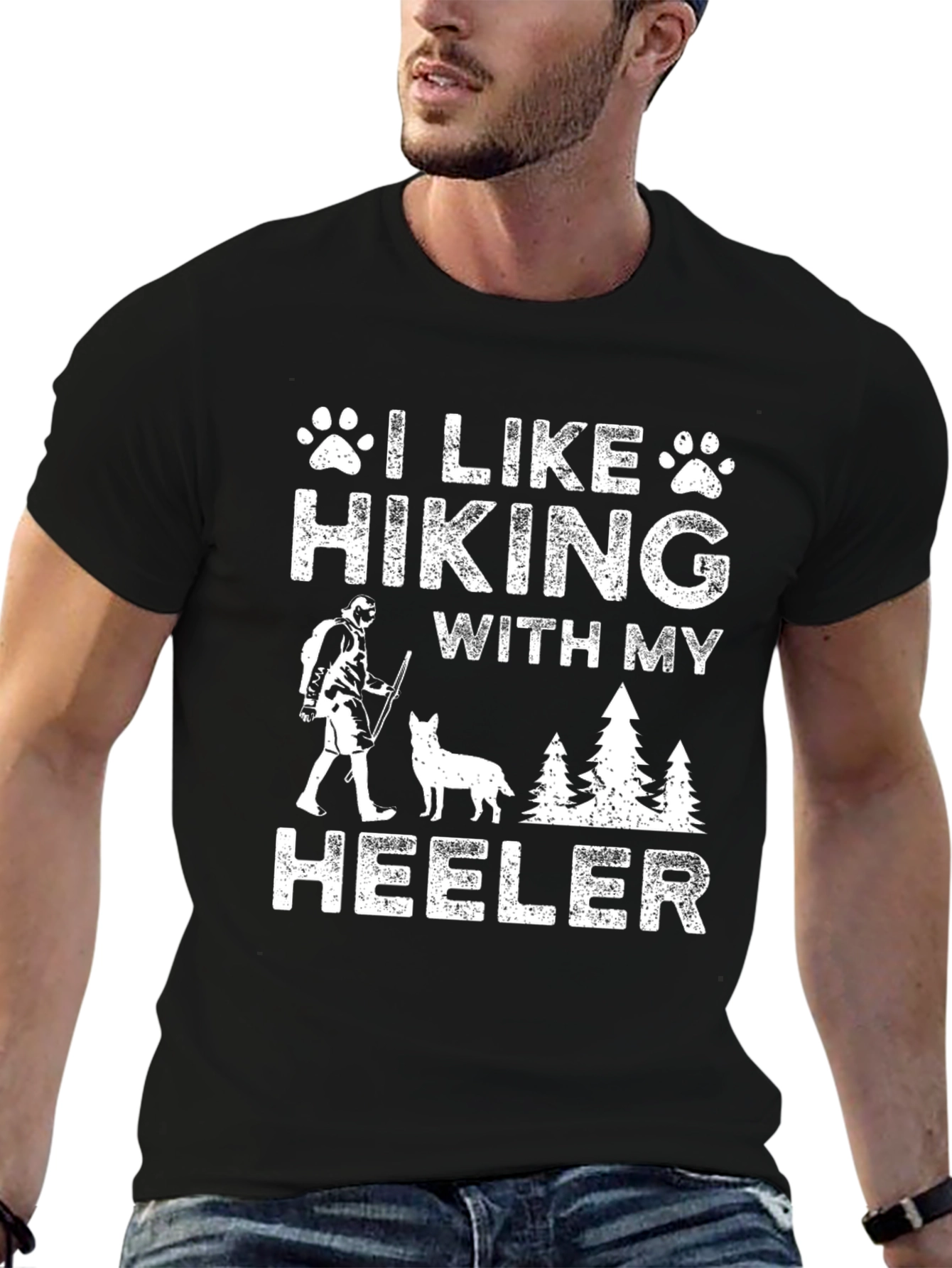 Black Hiking Heeler Dog Graphic T-Shirt view 6