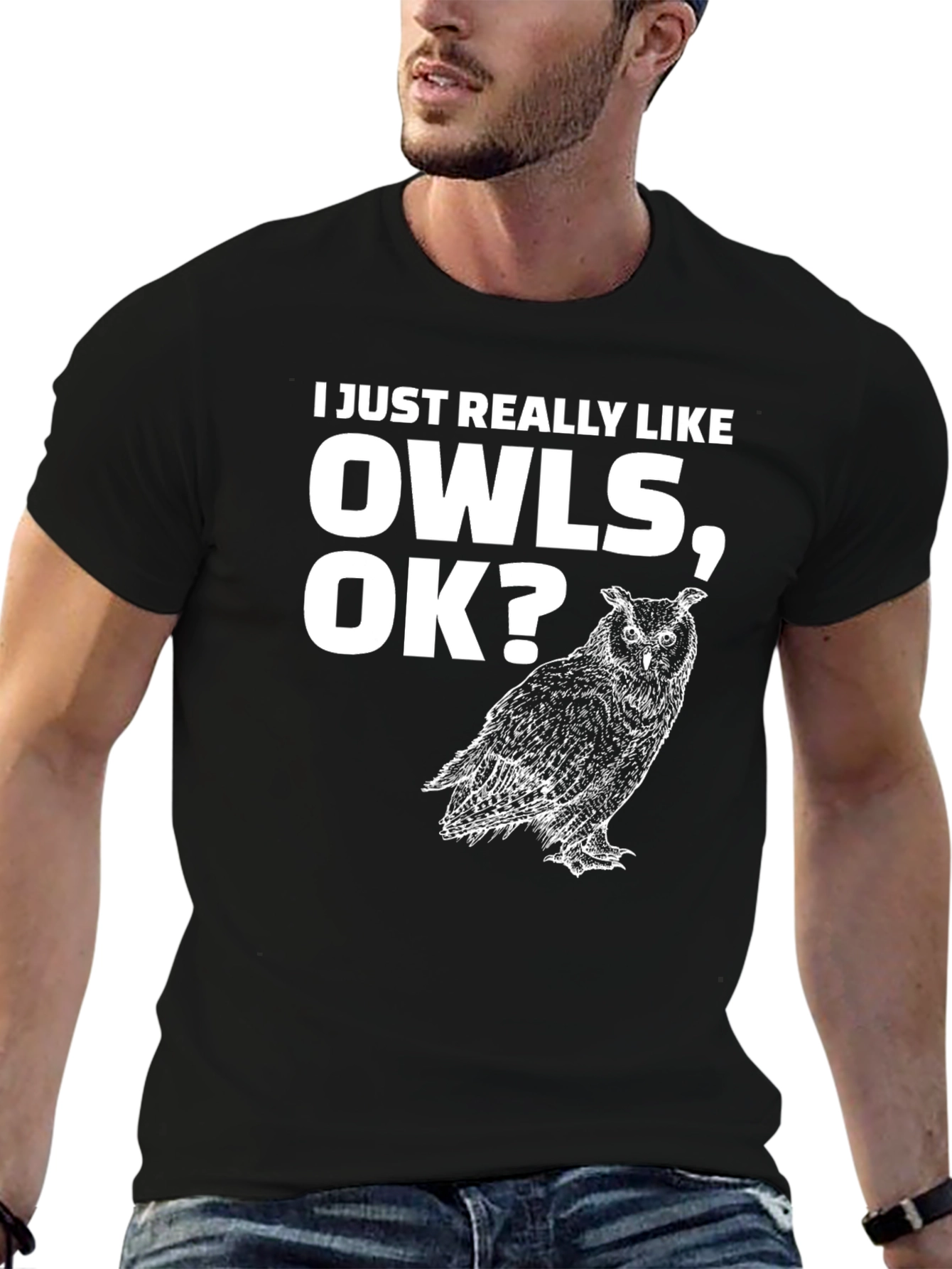 Black I Just Really Like Owls OK? T-Shirt view 6