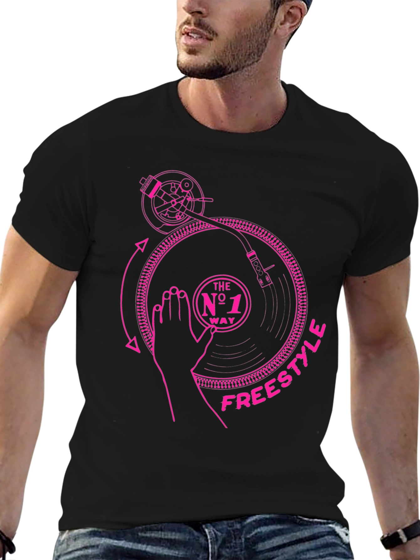 Black DJ Freestyle Graphic Tee - Black Cotton T-Shirt view 6
