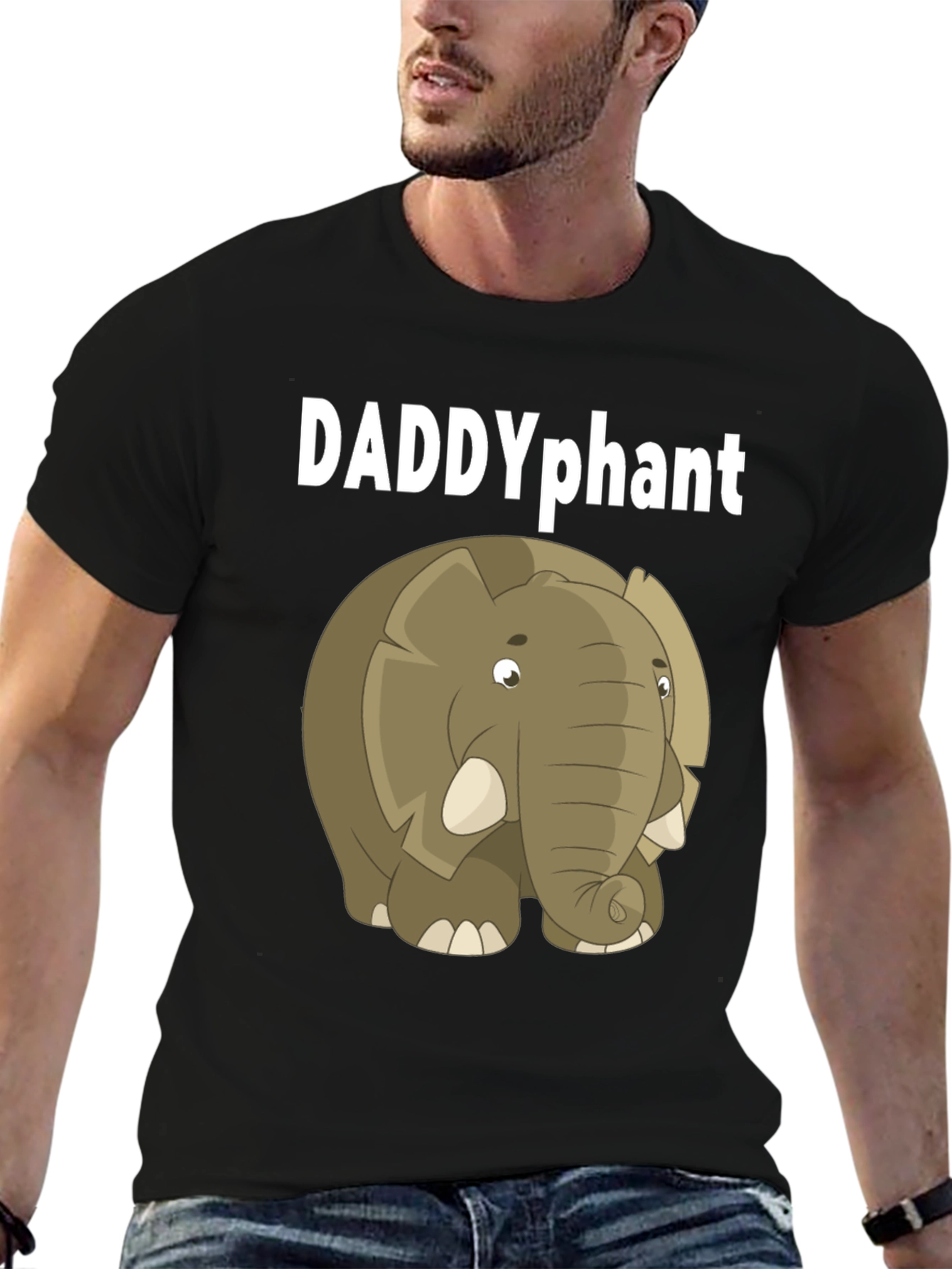Black DADDYphant Elephant Cartoon Black T-Shirt view 6