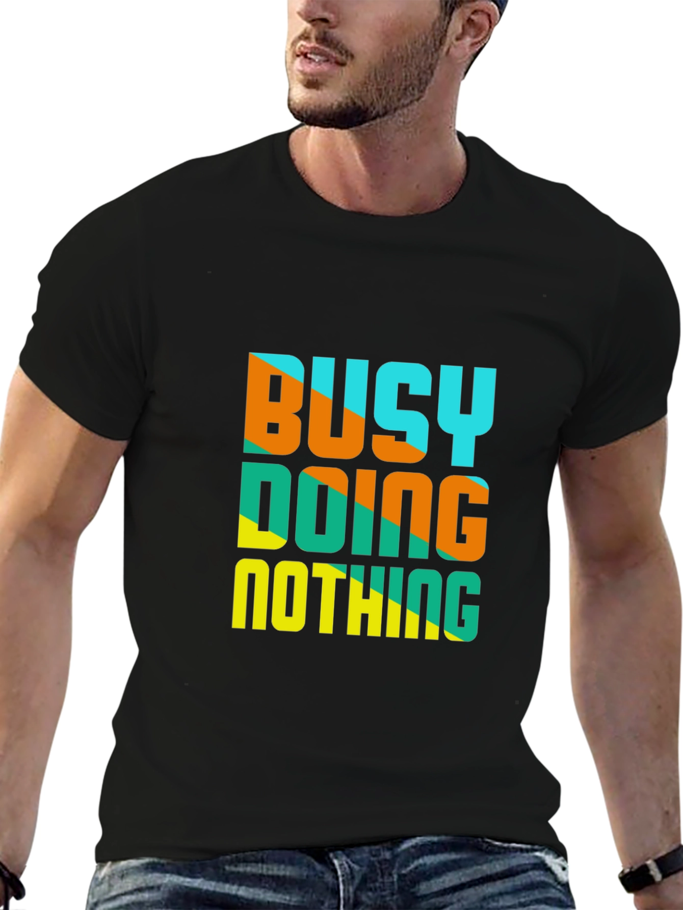 Black Busy Doing Nothing Graphic Tee - Casual Black T-Shirt view 6