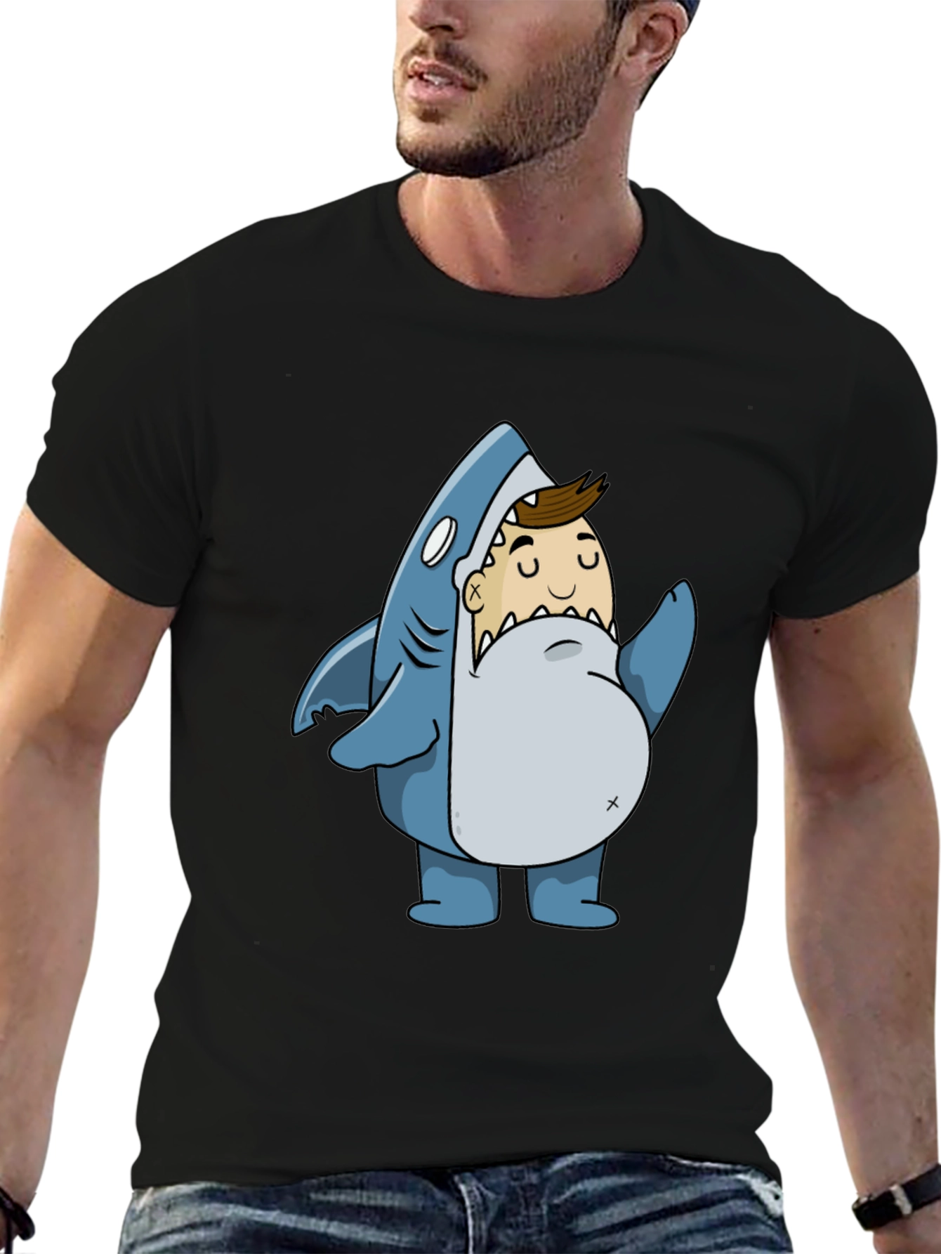 Black Shark Attack T-Shirt - Novelty Graphic Tee view 6