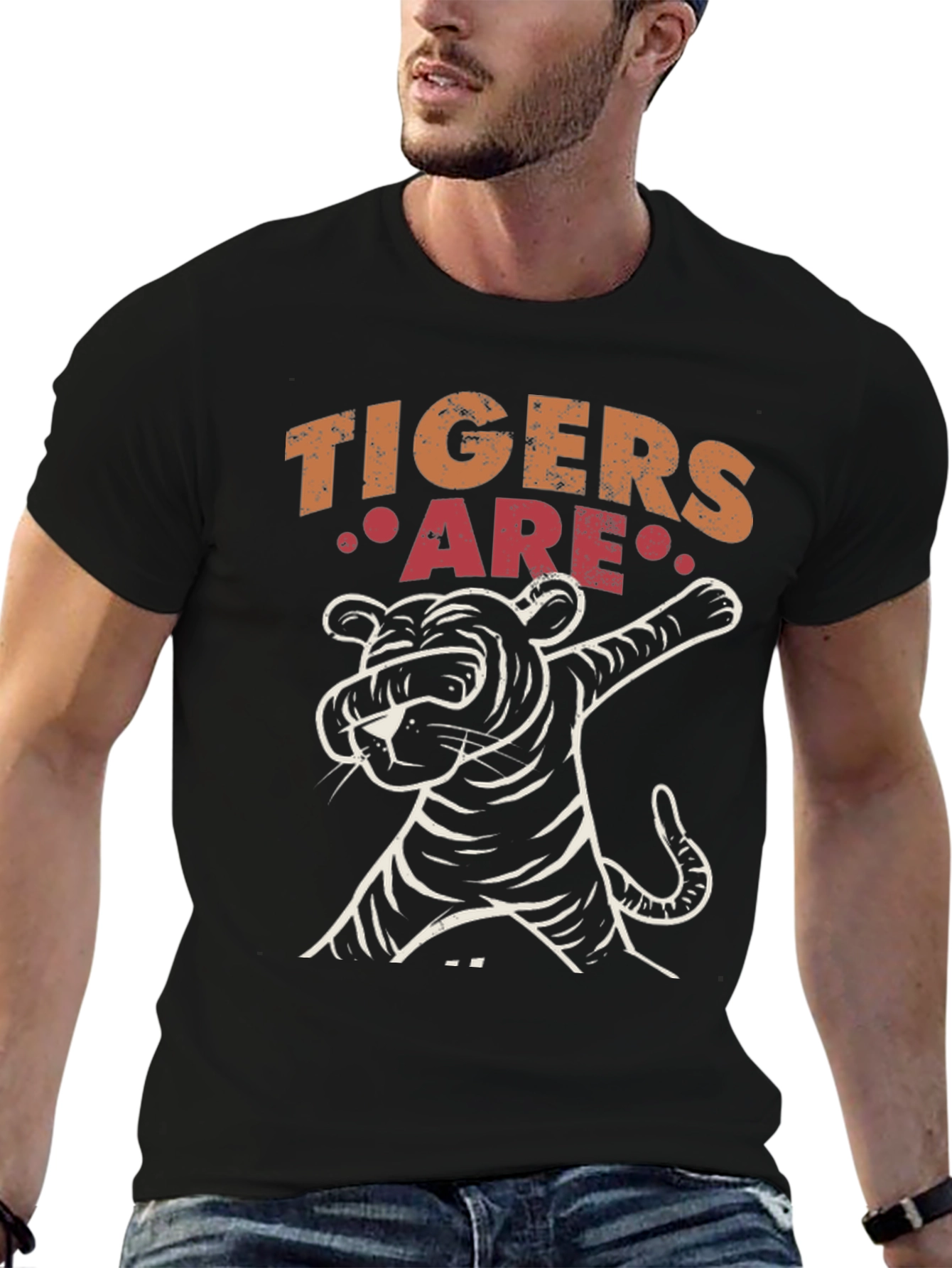 Black Dabbing Tiger Graphic Tee - Cool Novelty Design view 6