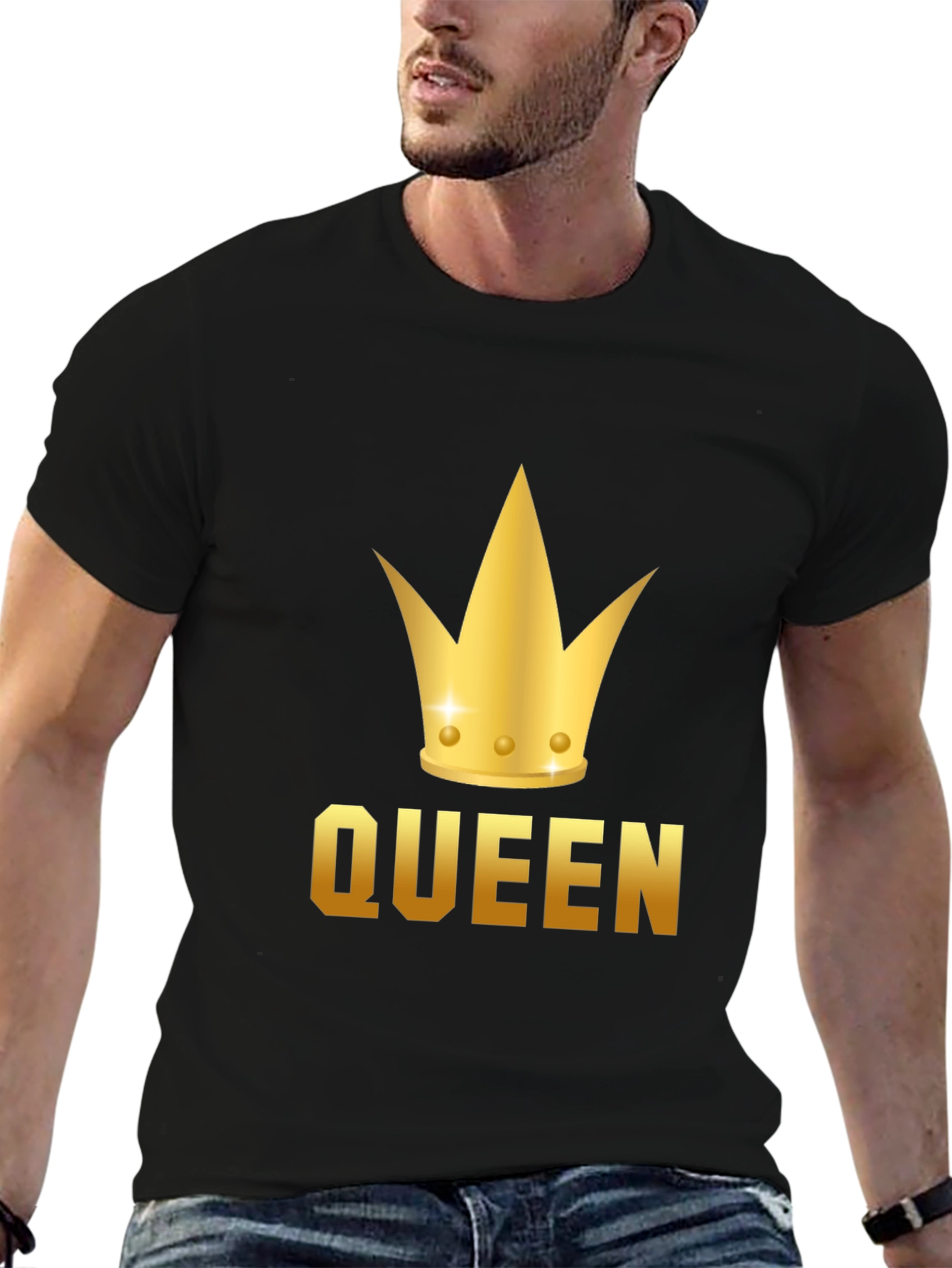 Black Queen Crown Graphic Tee - Black Cotton T-Shirt view 6