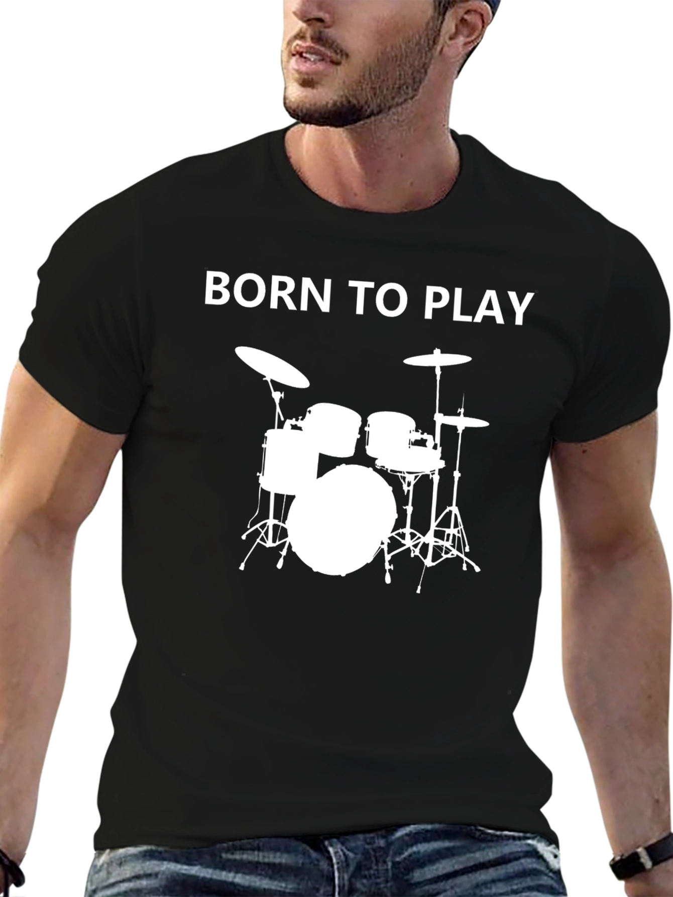 Black Born To Play Drum Set Graphic T-Shirt view 6