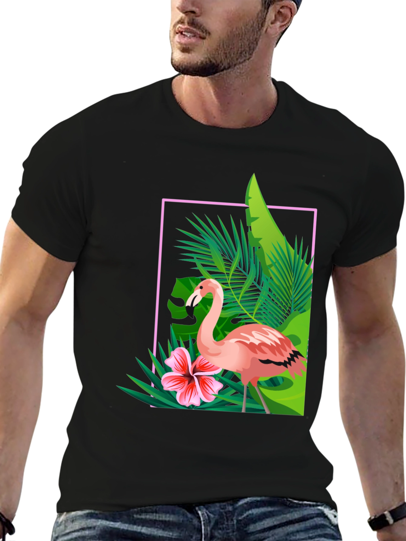 Black Tropical Flamingo Graphic Tee - Stylish Summer T-Shirt view 6