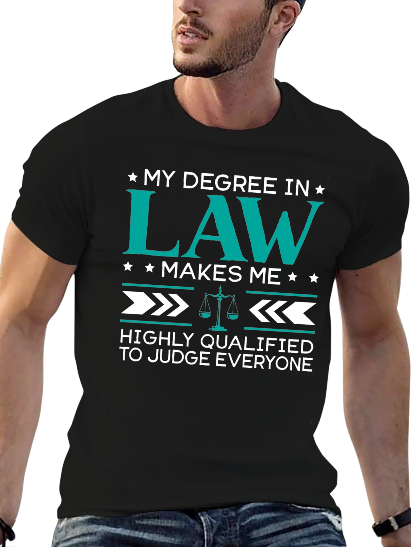Black Law Degree Humor T-Shirt - Judge Everyone view 6