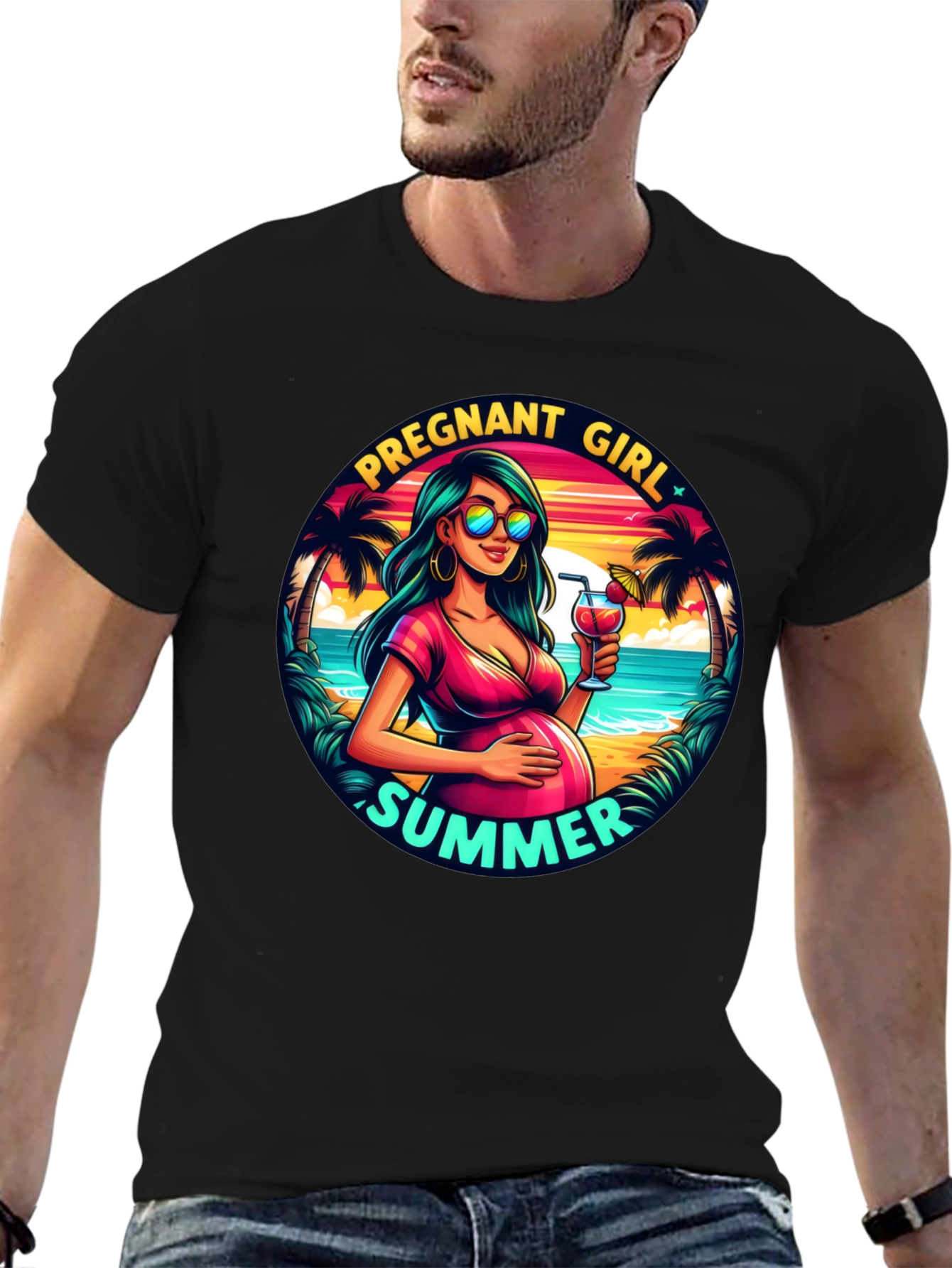 Black Pregnant Girl Summer Graphic T-Shirt view 6