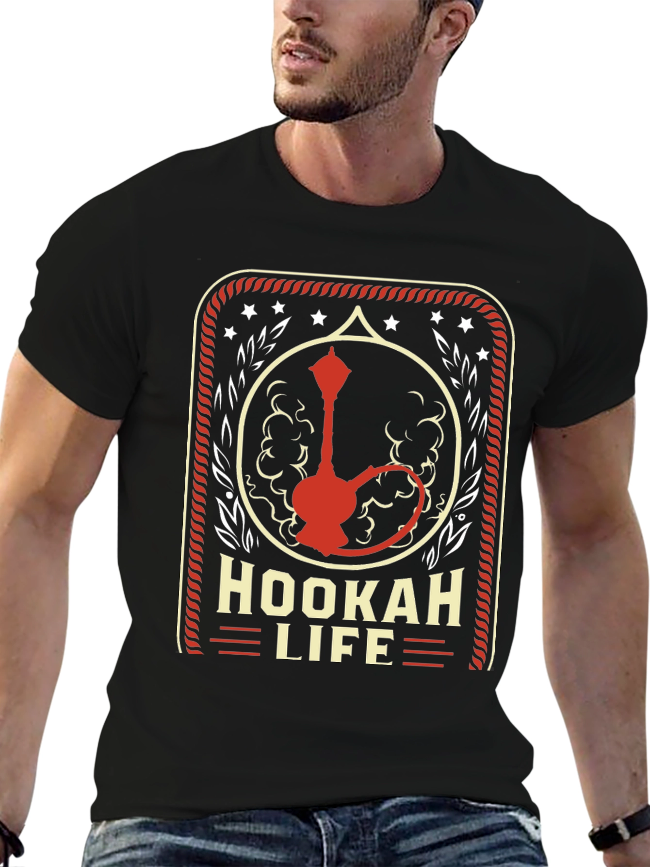 Black Hookah Life Graphic T-Shirt - Casual Wear view 6