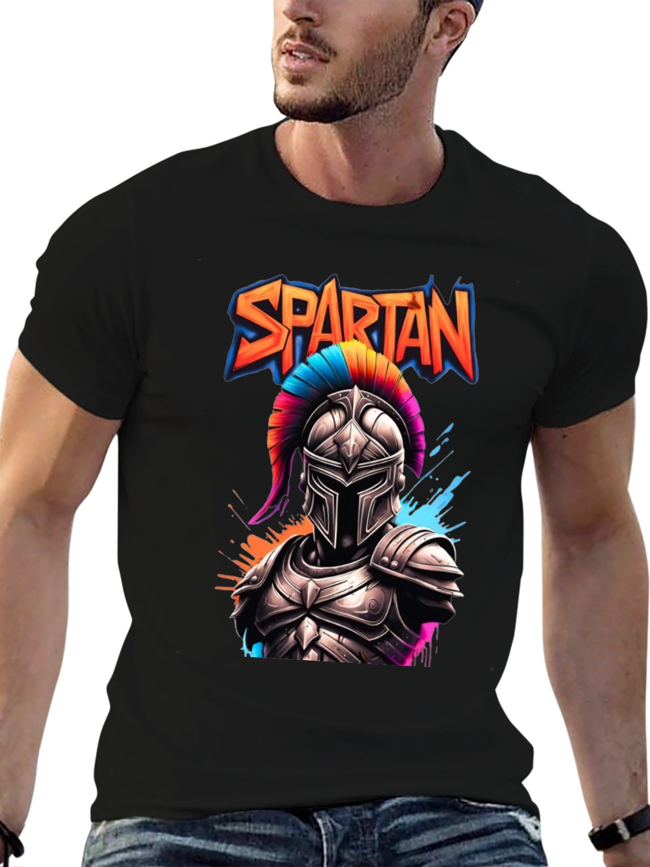 Black Spartan Warrior Graphic T-Shirt view 6