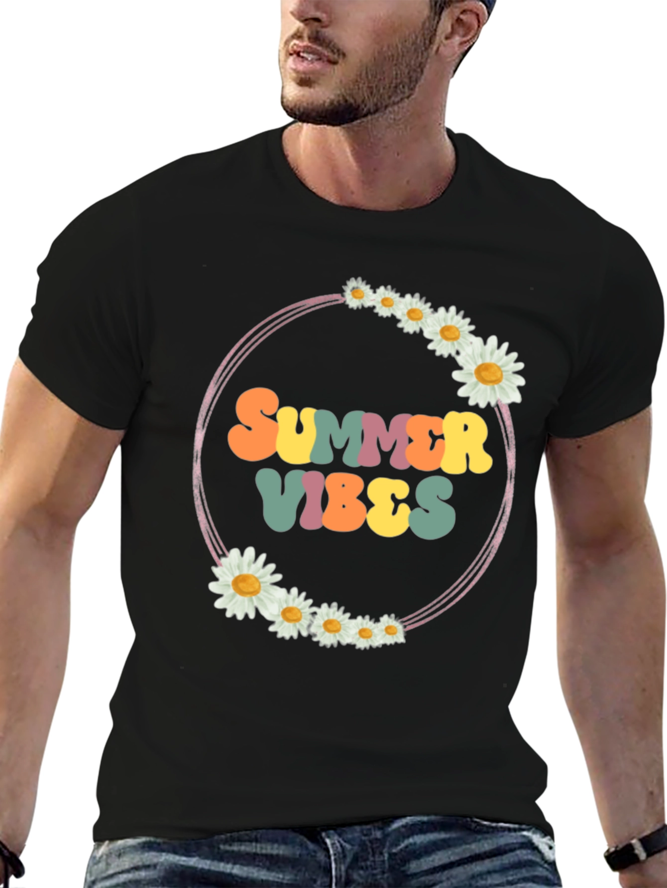 Black Summer Vibes Daisy Graphic Tee view 6