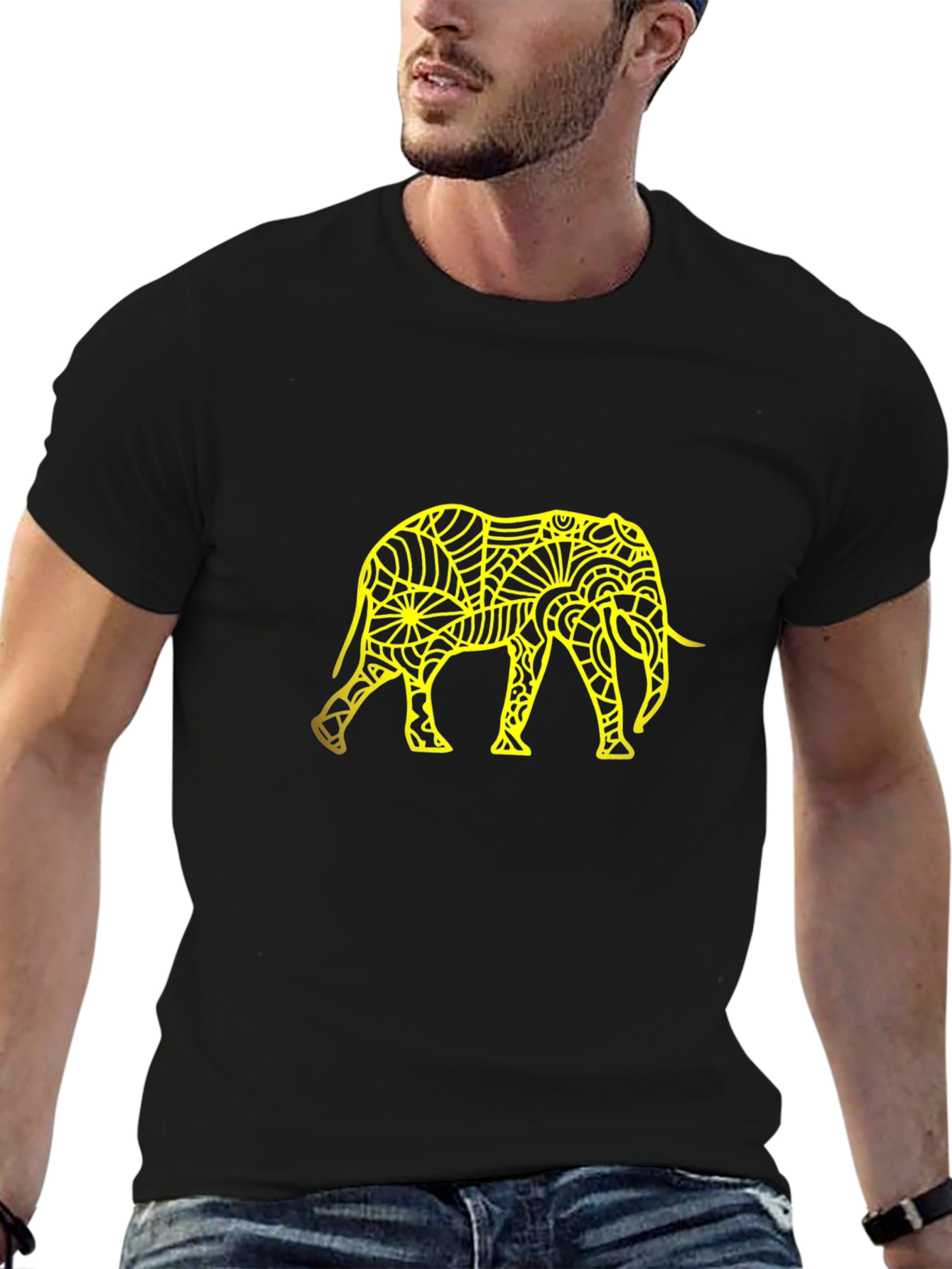 Black Abstract Elephant Graphic Tee - Black view 6