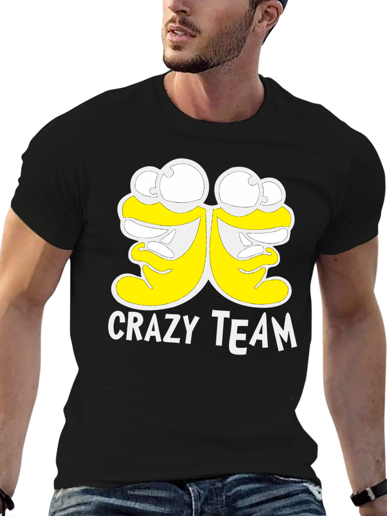 Black Crazy Team Graphic Tee - Soft Black Cotton T-Shirt view 6