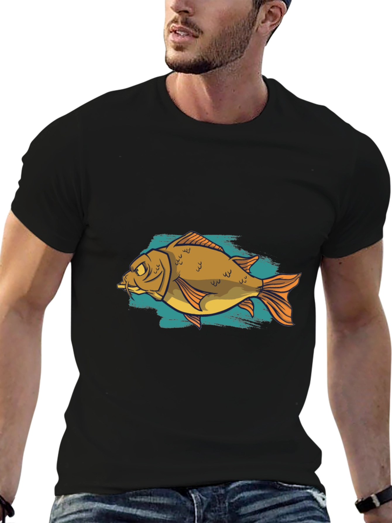Black Funny Fish Graphic Black T-Shirt view 6