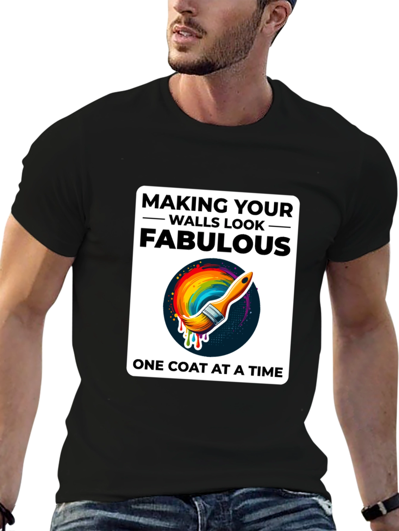 Black Fabulous Walls T-Shirt, Painting Design view 6