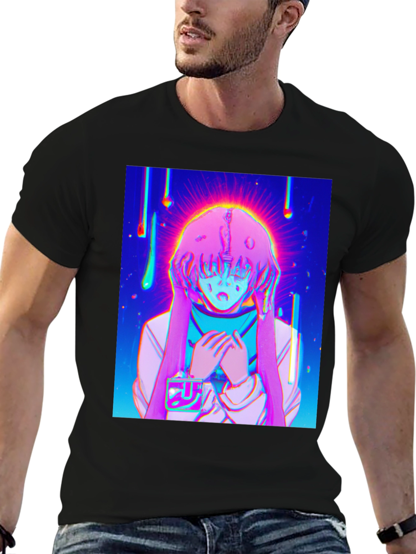 Black Anime Girl Graphic T-Shirt - Vivid Black Tee view 6