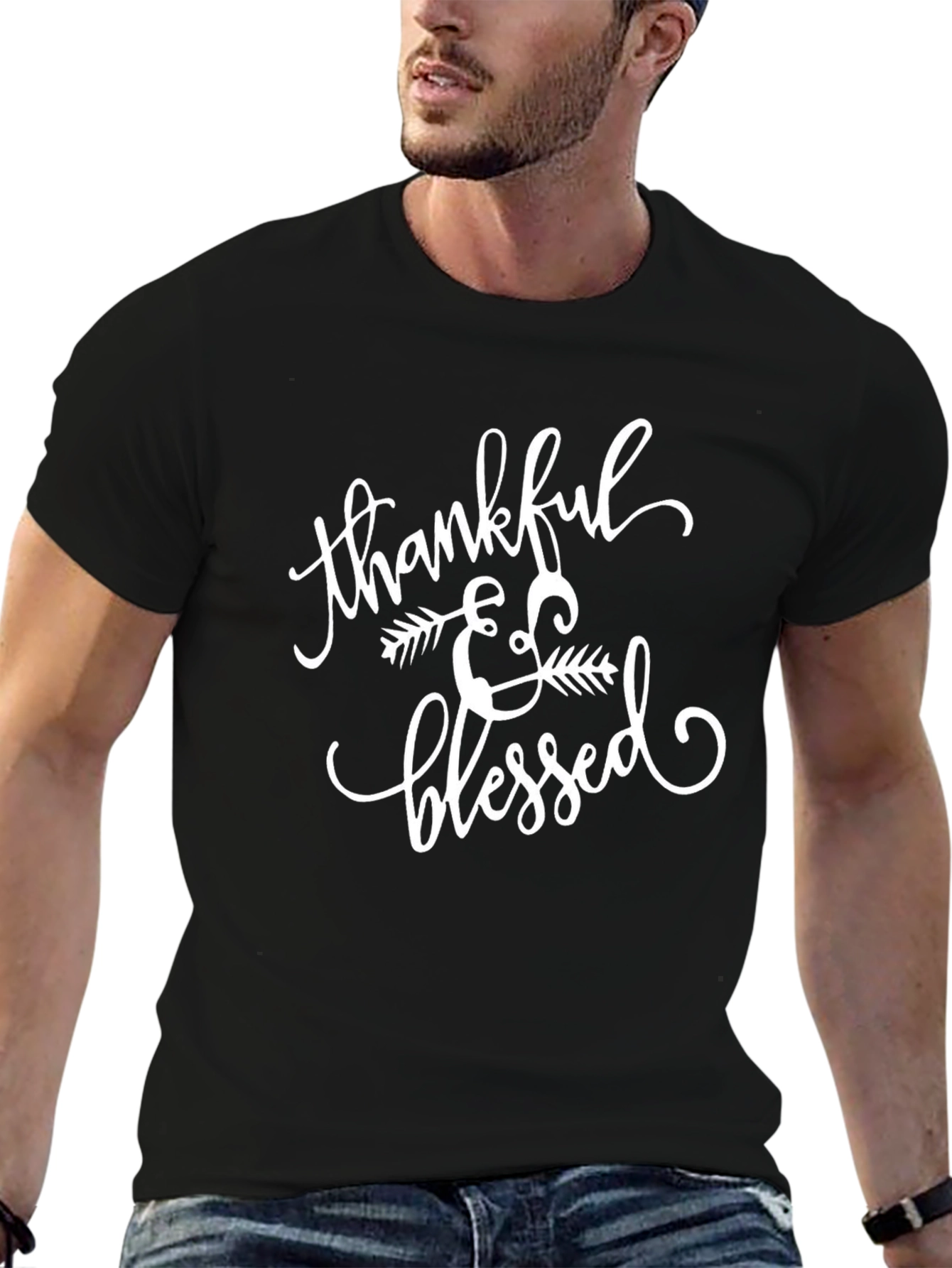 Black Thankful & Blessed Black T-Shirt view 6