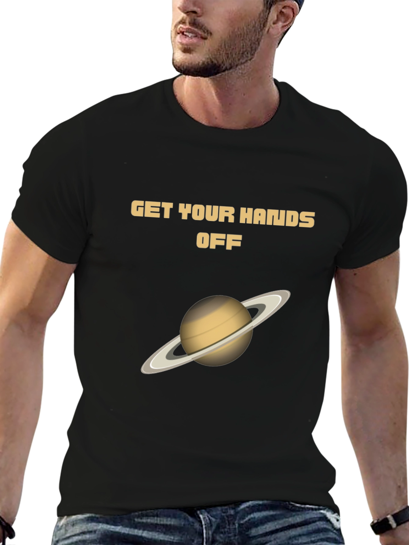 Black Get Your Hands Off Saturn Graphic T-Shirt view 6