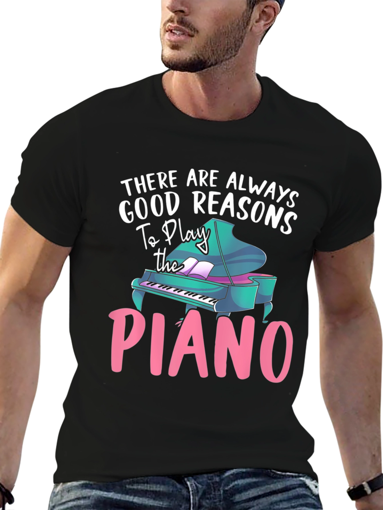 Black Piano Lover T-Shirt - Good Reasons To Play view 6