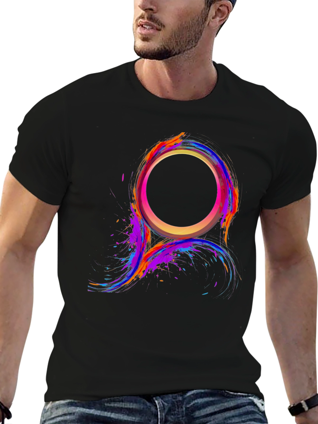 Black Abstract Color Burst Circle T-Shirt view 6