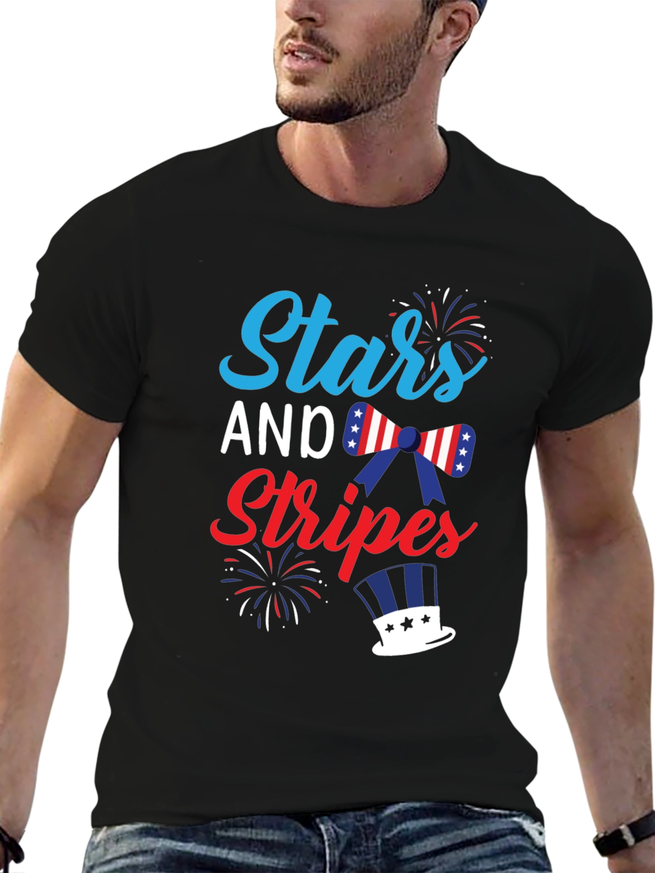 Black Stars and Stripes Patriotic Graphic T-Shirt view 6