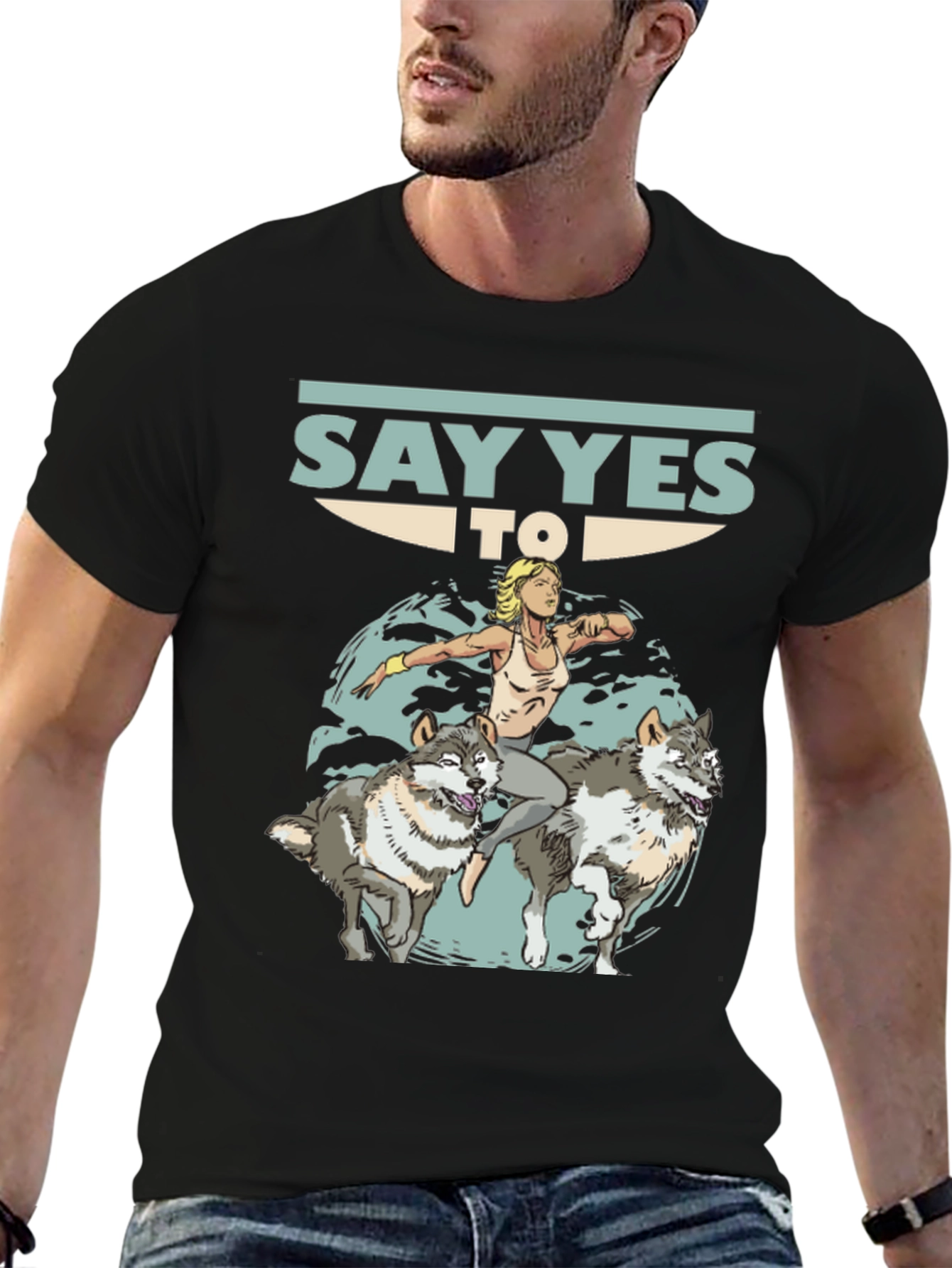 Black Say Yes To Wolves Graphic Tee - Unisex Black T-Shirt view 6