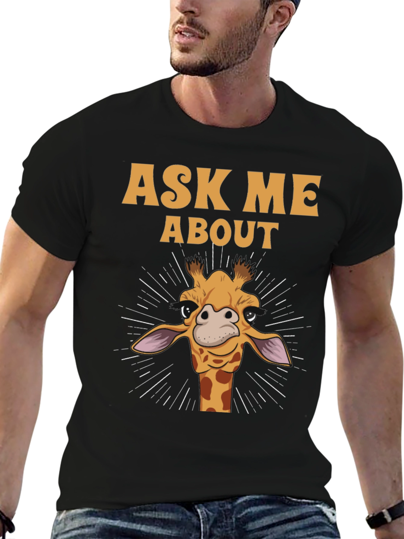 Black Funny Giraffe Ask Me About T-Shirt view 6