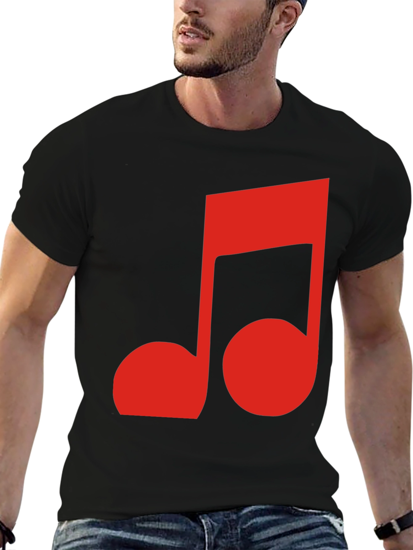 Black Red Music Note Graphic Black T-Shirt view 6