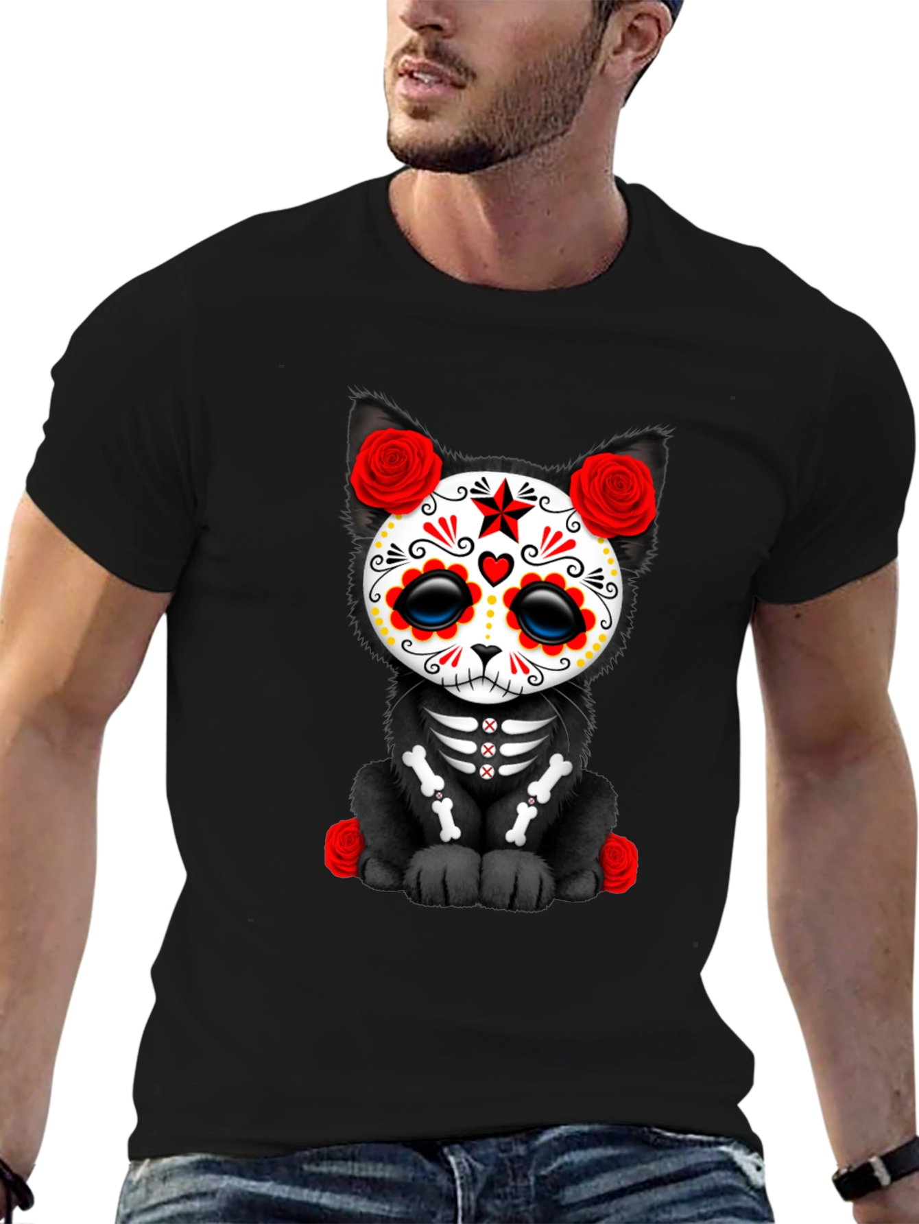 Black Sugar Skull Cat T-Shirt view 6